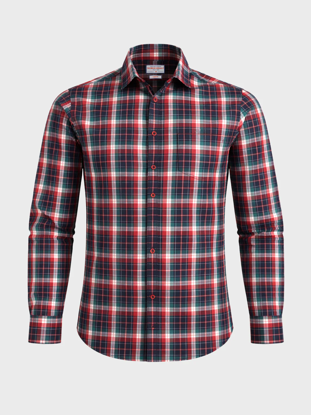 Men's Red Slim Fit Checked Casual Shirt - Image 6