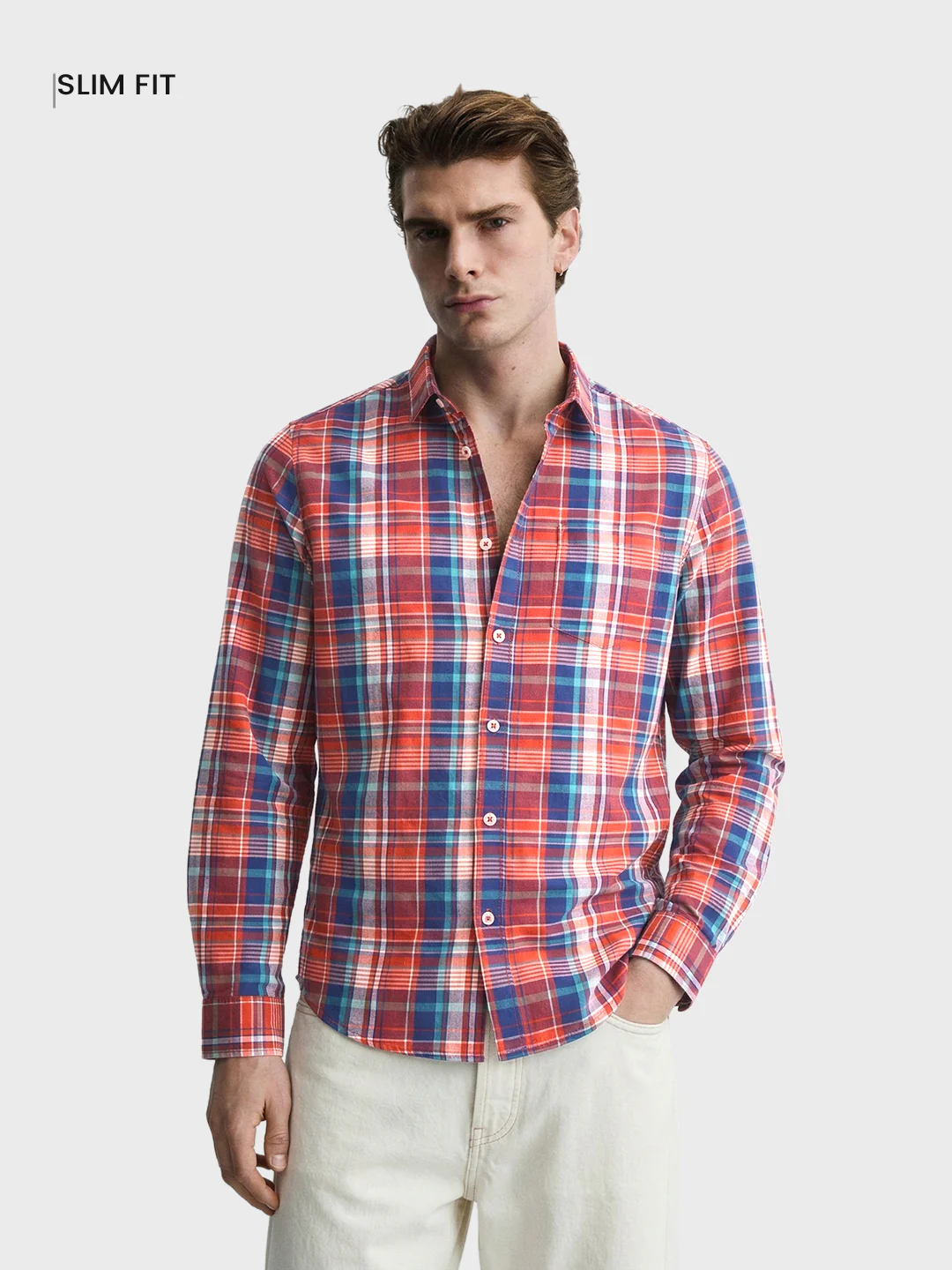 Men's Red Slim Fit Checked Casual Shirt - Image 2