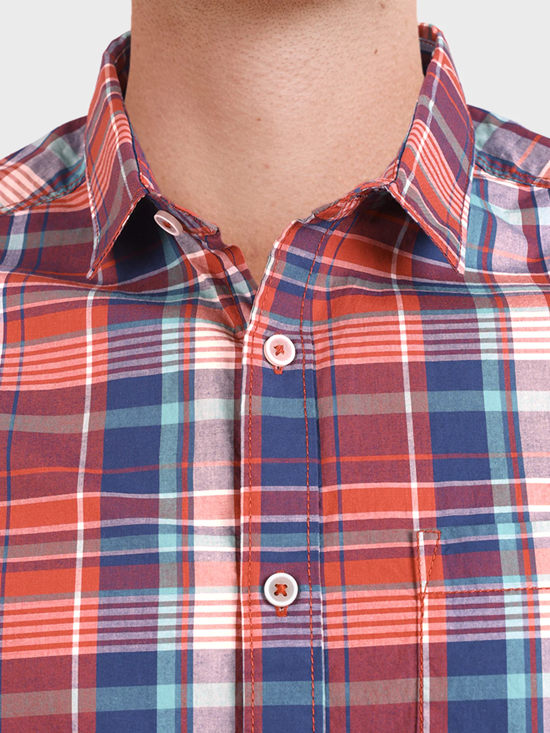 Men's Red Slim Fit Checked Casual Shirt - Image 3