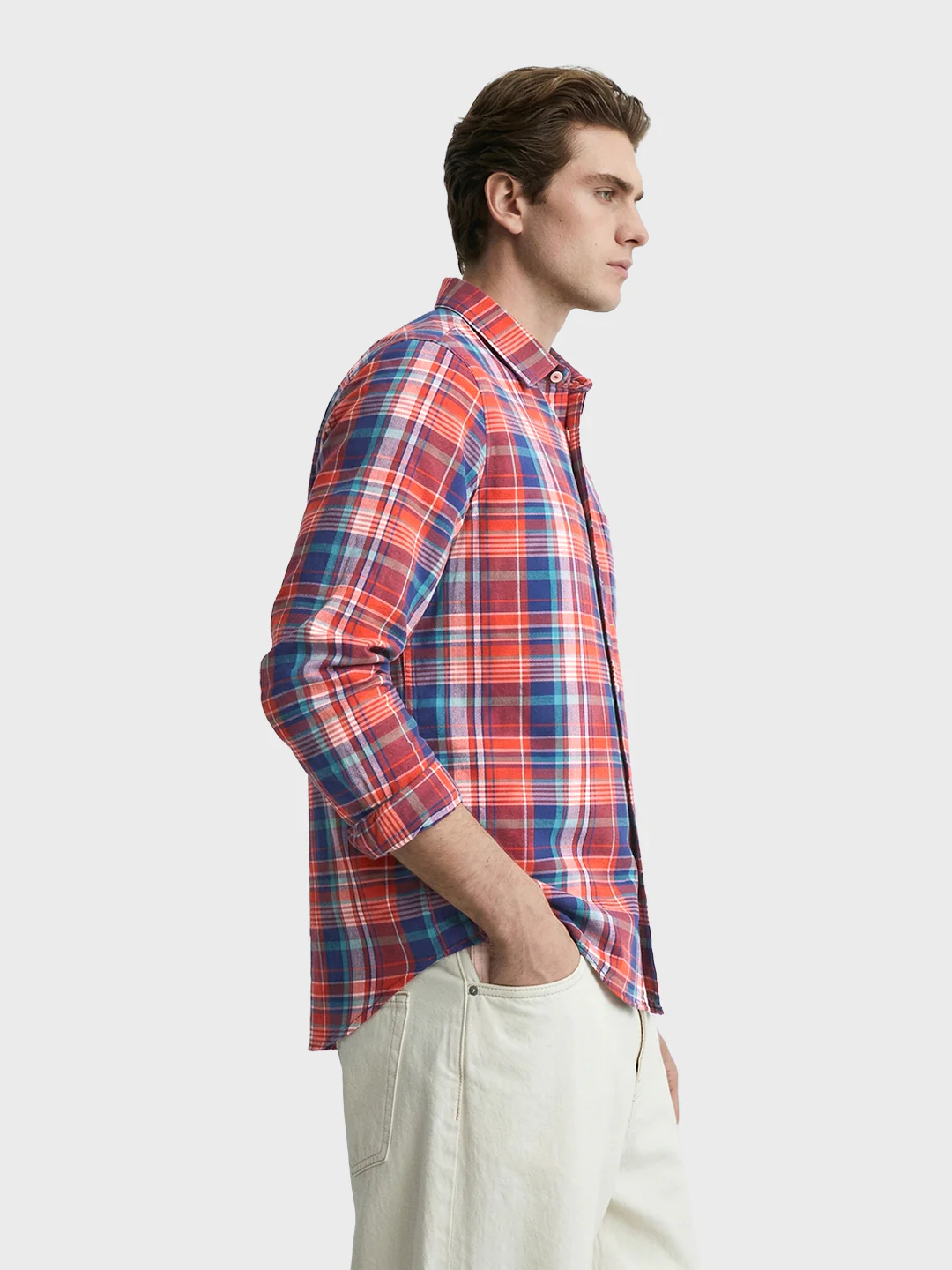 Men's Red Slim Fit Checked Casual Shirt - Image 4
