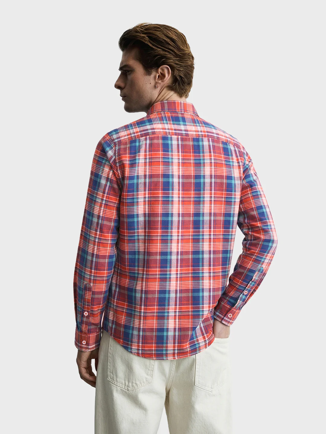 Men's Red Slim Fit Checked Casual Shirt - Image 5