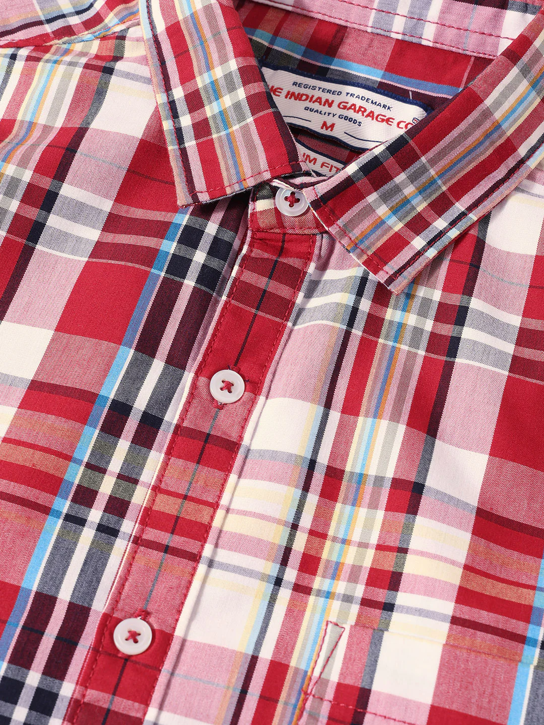 Men's Red Slim Fit Checked Casual Shirt - Image 3