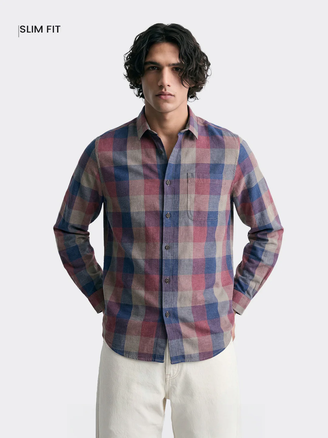 Men's Red Slim Fit Checkered Casual Shirt - Image 2