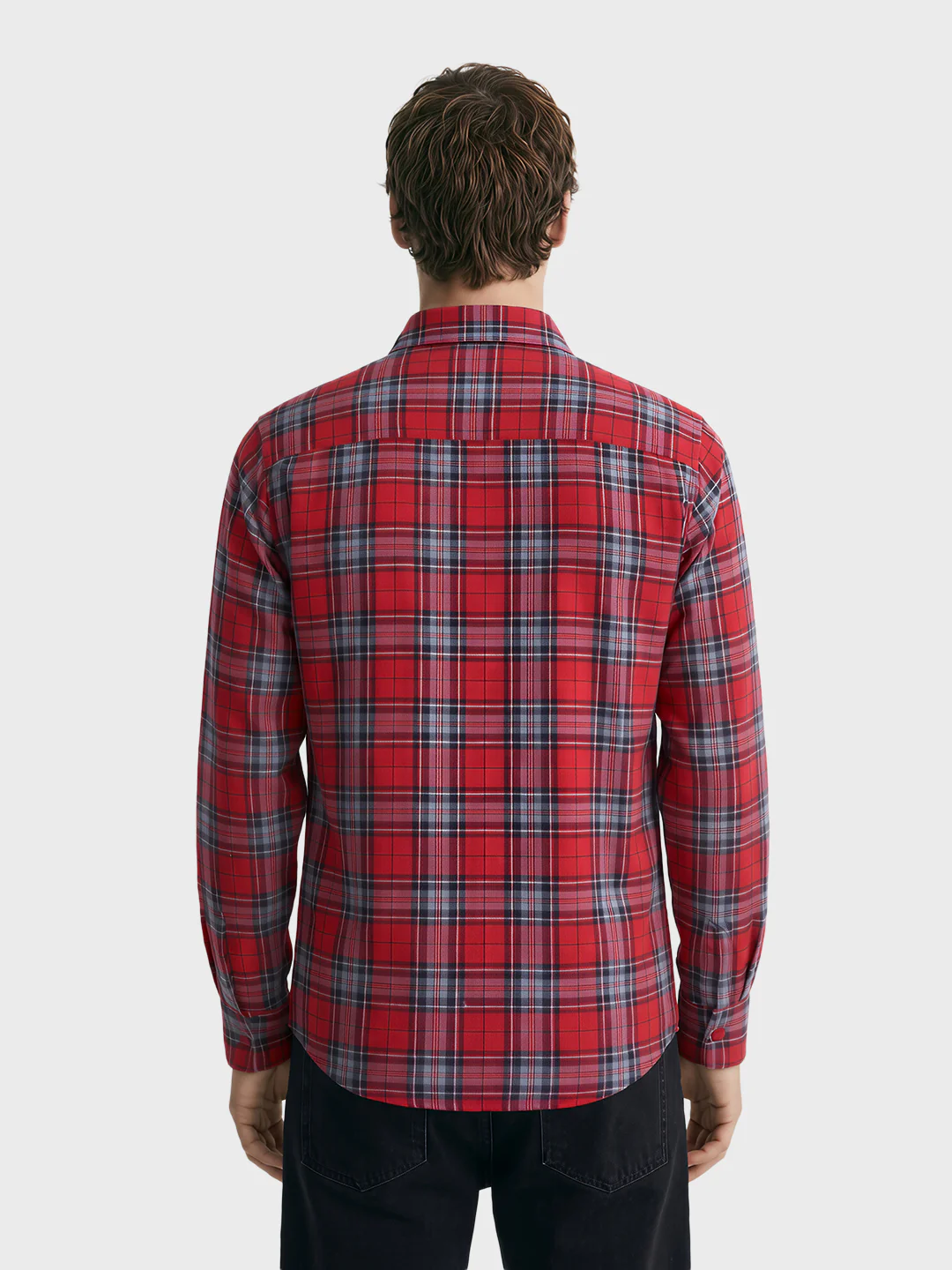 Men's Red Slim Fit Checkered Casual Shirts - Image 2