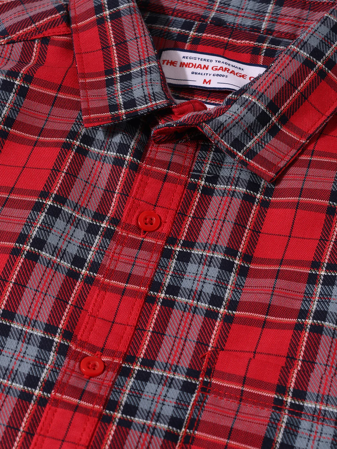 Men's Red Slim Fit Checkered Casual Shirts - Image 3