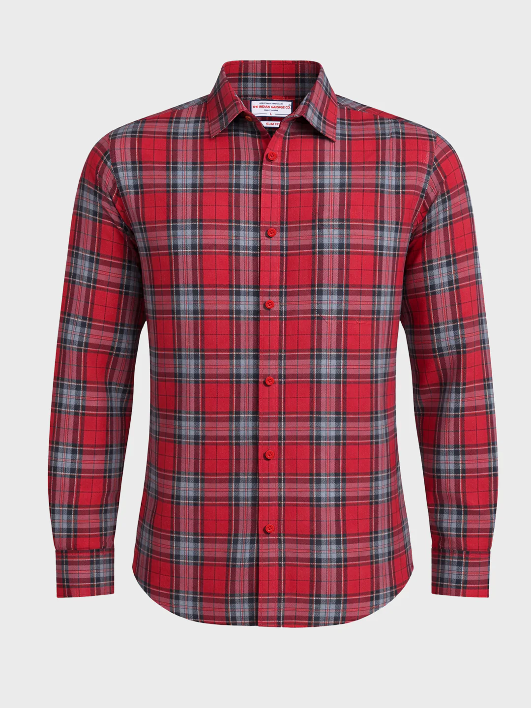 Men's Red Slim Fit Checkered Casual Shirts - Image 4