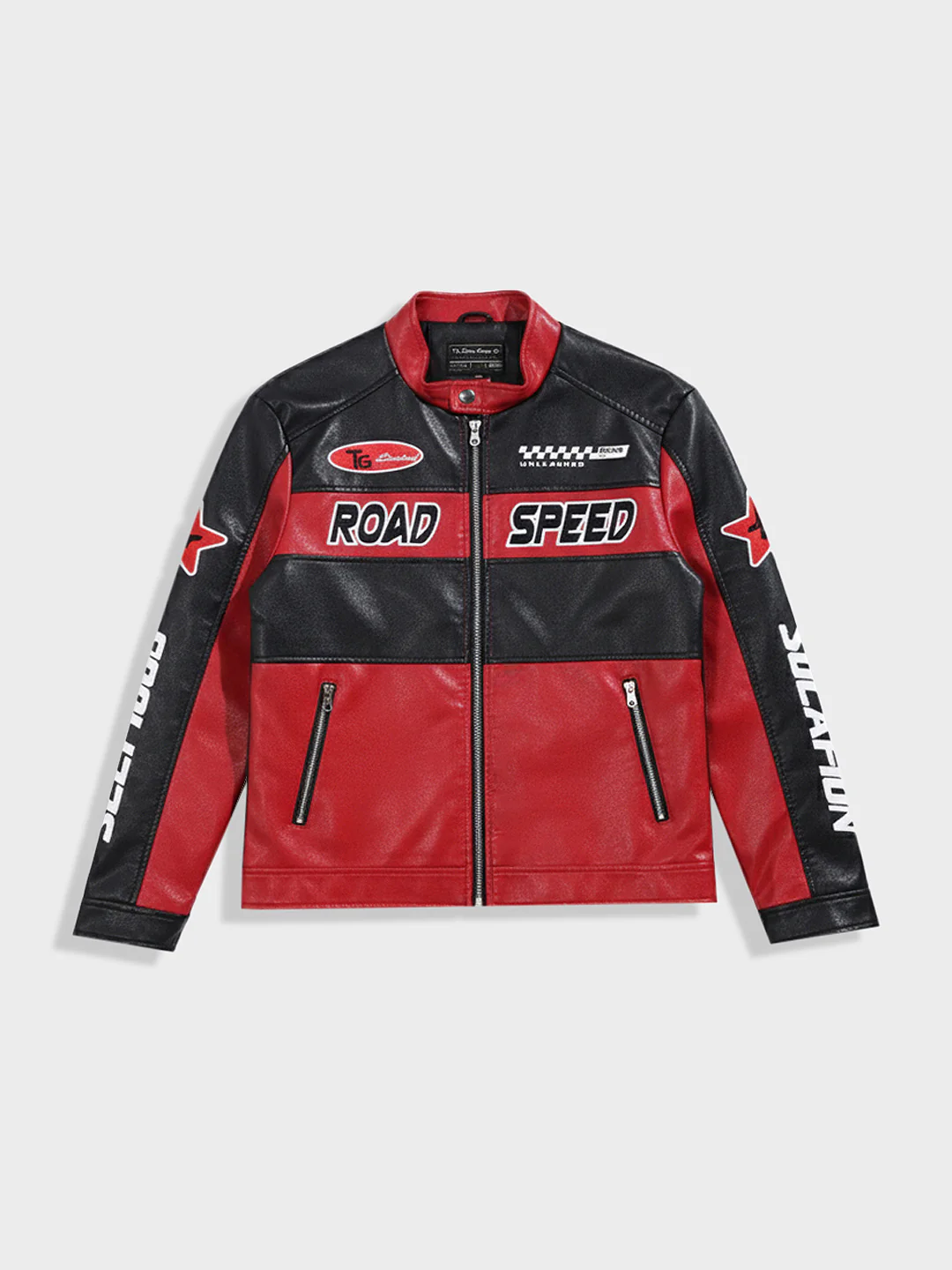 Men's Red Slim Fit Embroided Casual Biker Jacket - Image 3