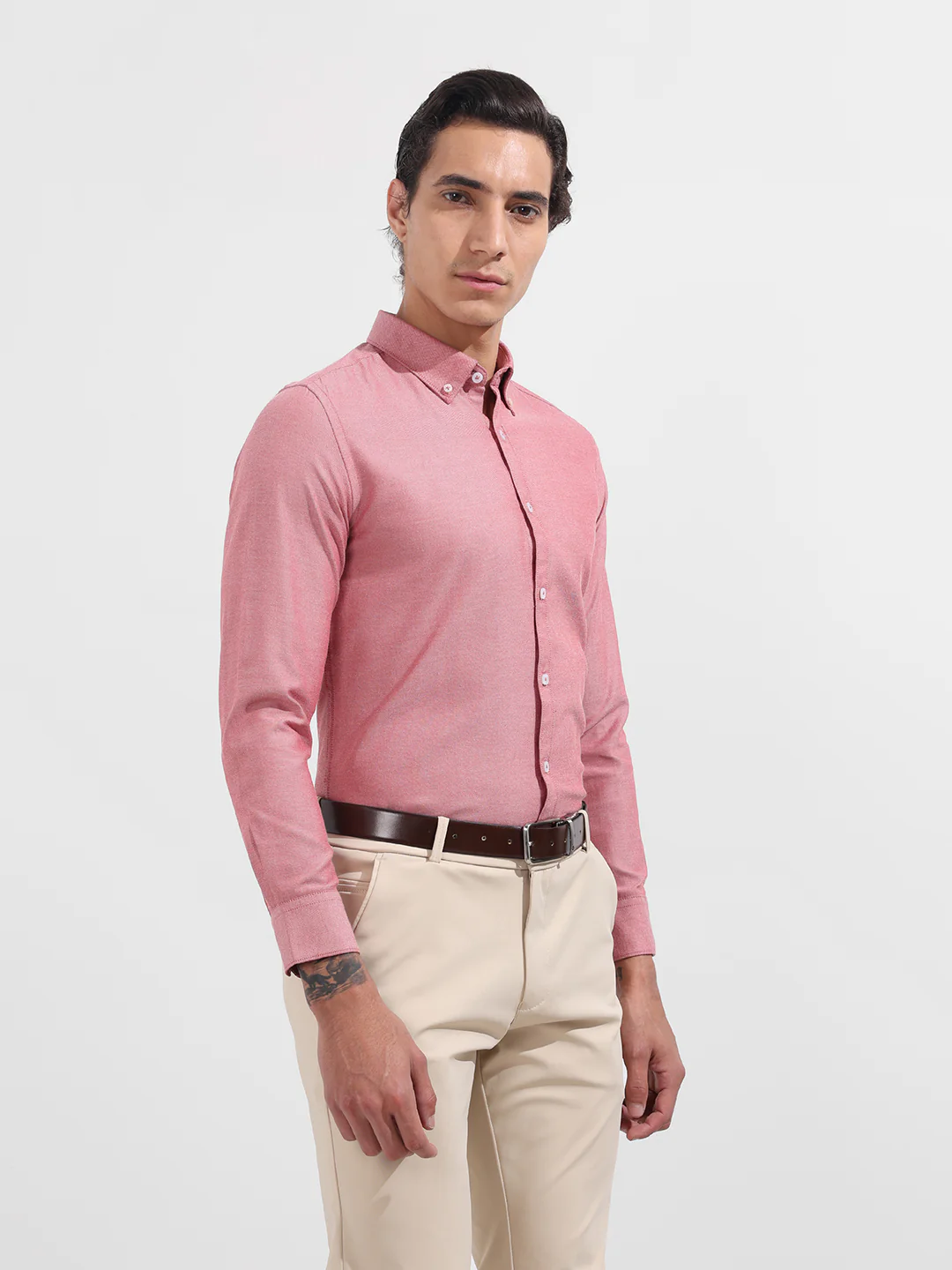 Men's Red Slim Fit Solid Formal Shirt - Image 3