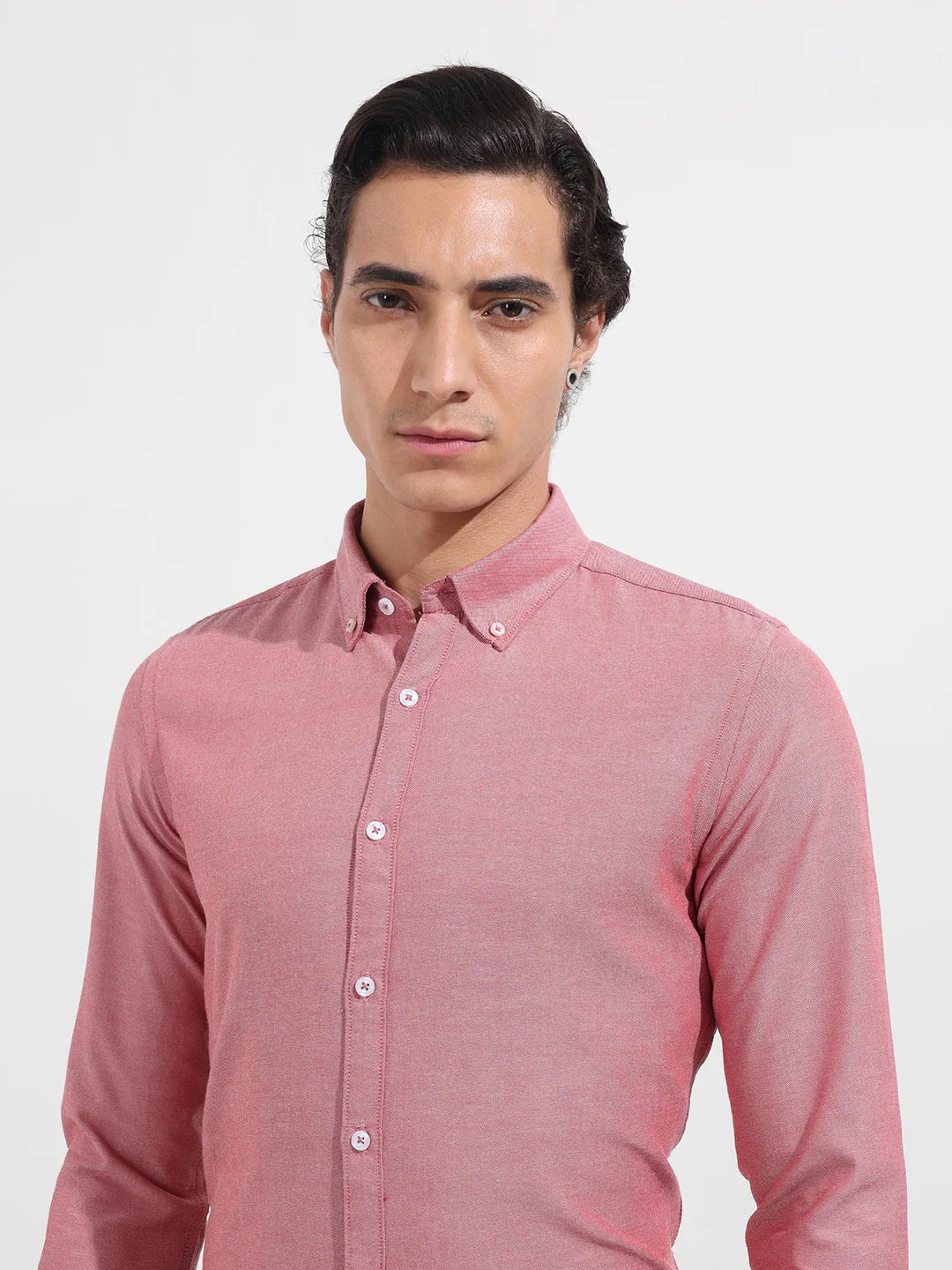 Men's Red Slim Fit Solid Formal Shirt - Image 4