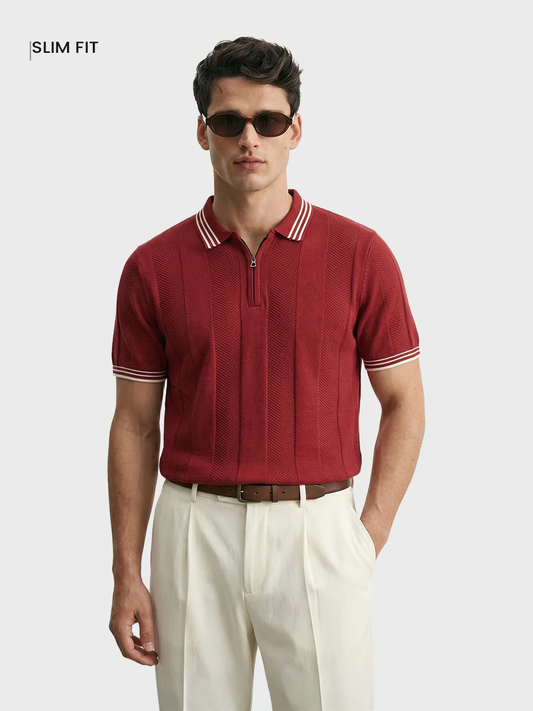 Men's Red Slim Fit Solid Casual T-Shirt - Image 2