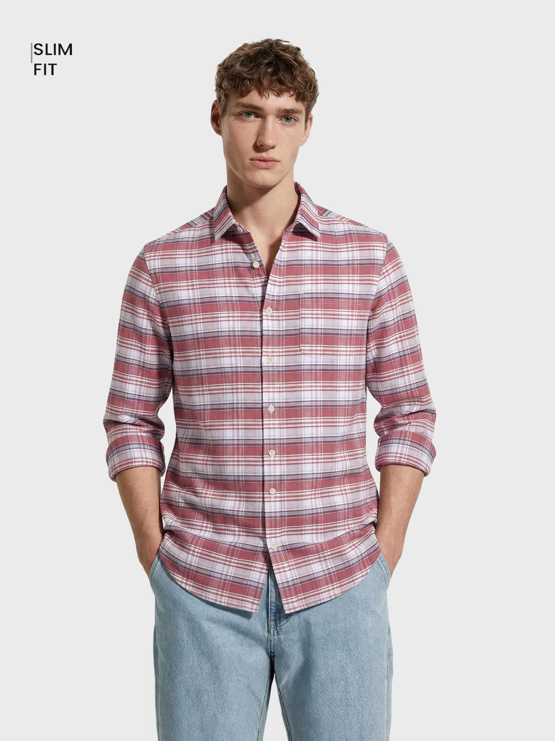 Men's Rust Regular Fit Checked Casual Shirt - Image 2
