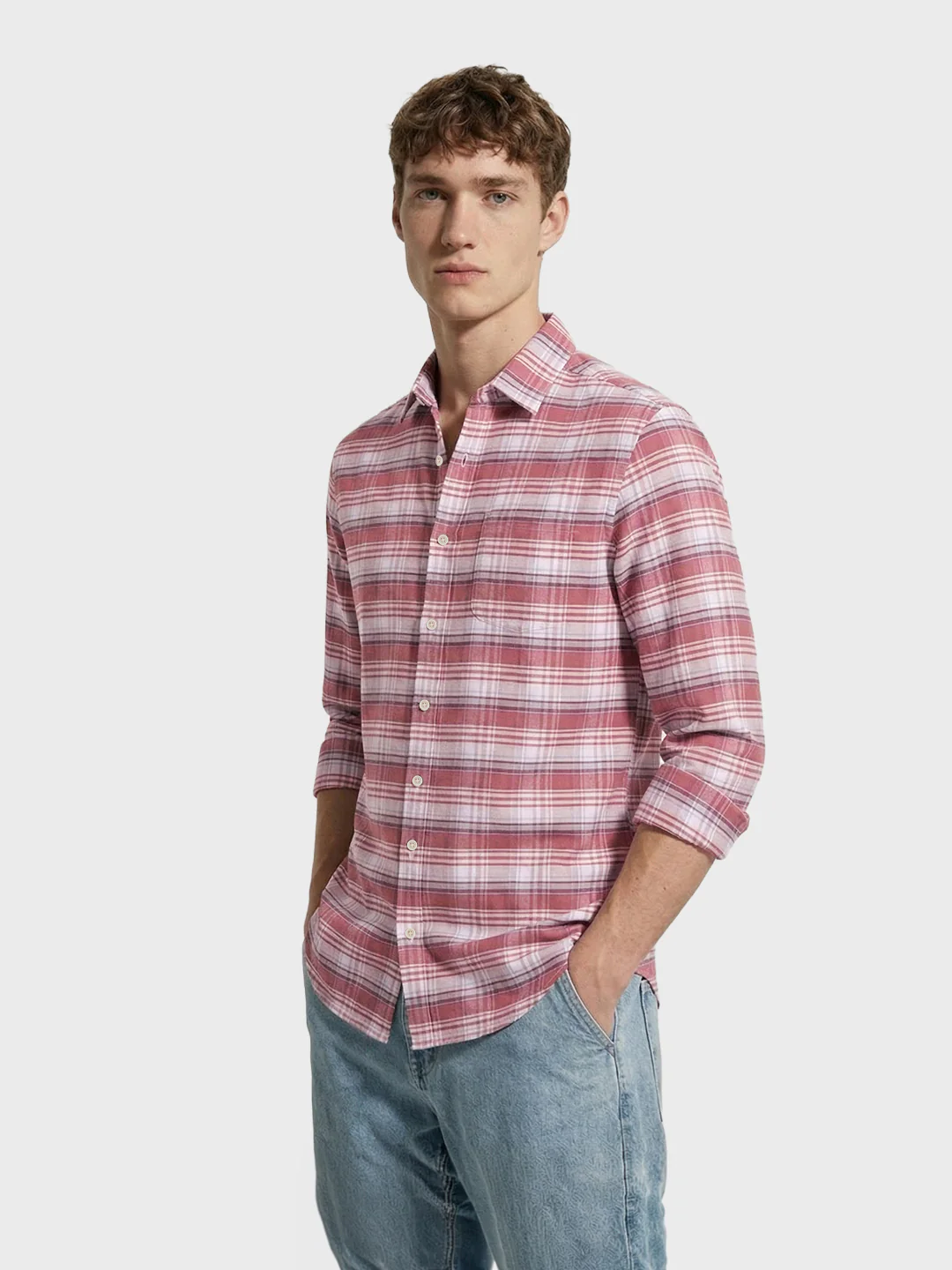 Men's Rust Regular Fit Checked Casual Shirt - Image 4