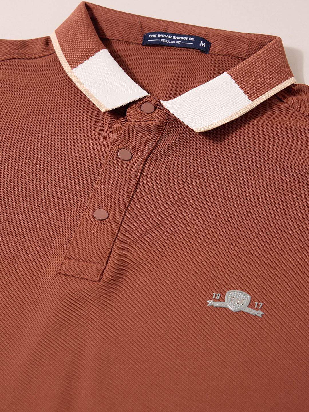 Men's Rust Regular Fit Embroidered Casual T-Shirts - Image 3