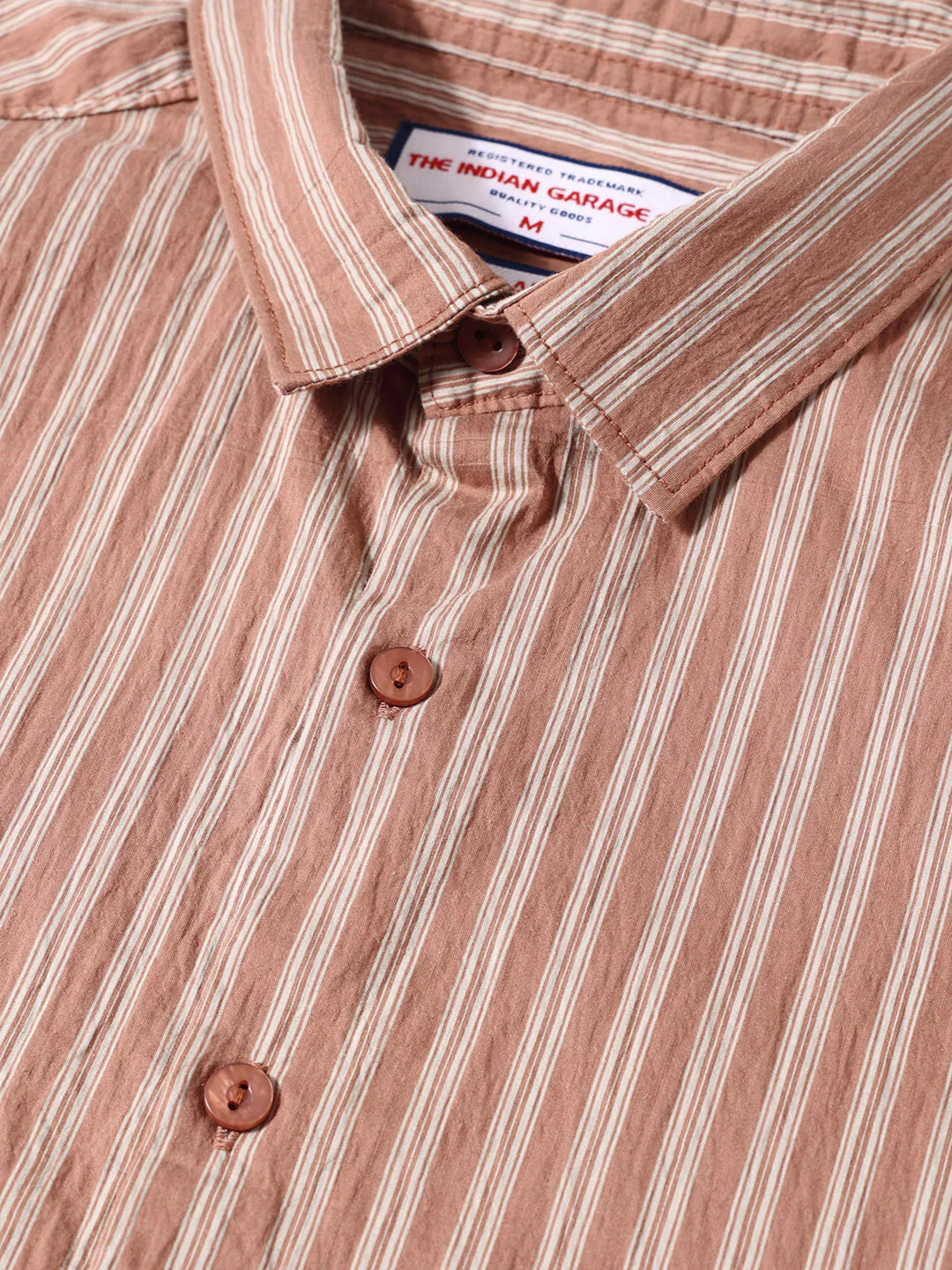 Men's Rust Regular Fit Striped Casual Shirt - Image 3