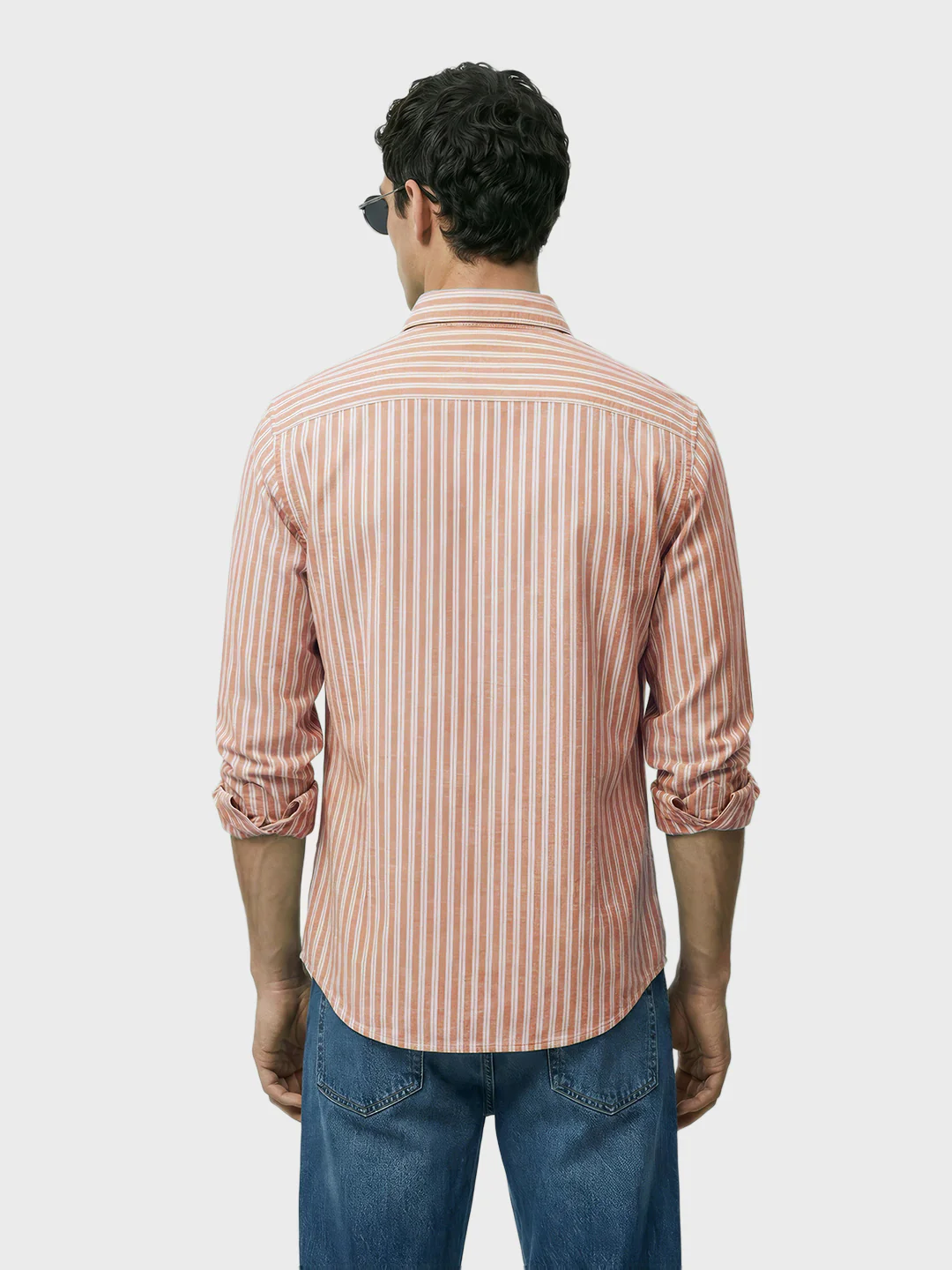 Men's Rust Regular Fit Striped Casual Shirt - Image 4