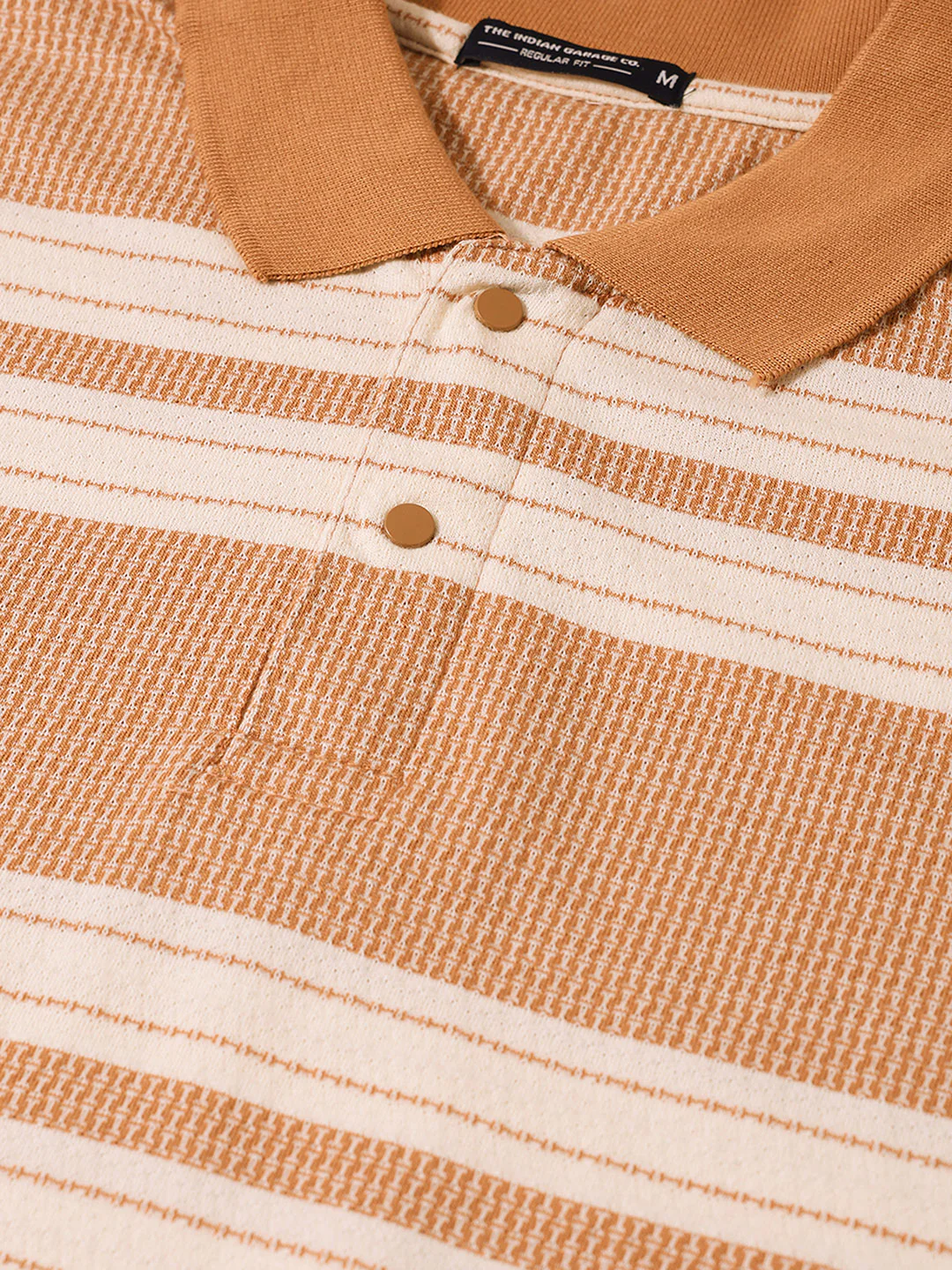 Men's Rust Regular Fit Striped Casual T-Shirts - Image 3