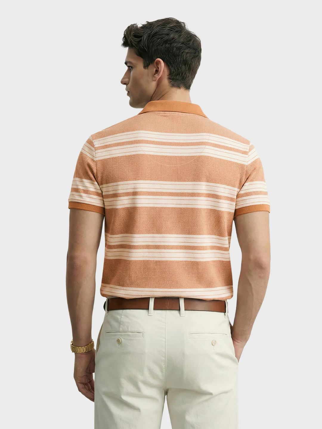 Men's Rust Regular Fit Striped Casual T-Shirts - Image 4