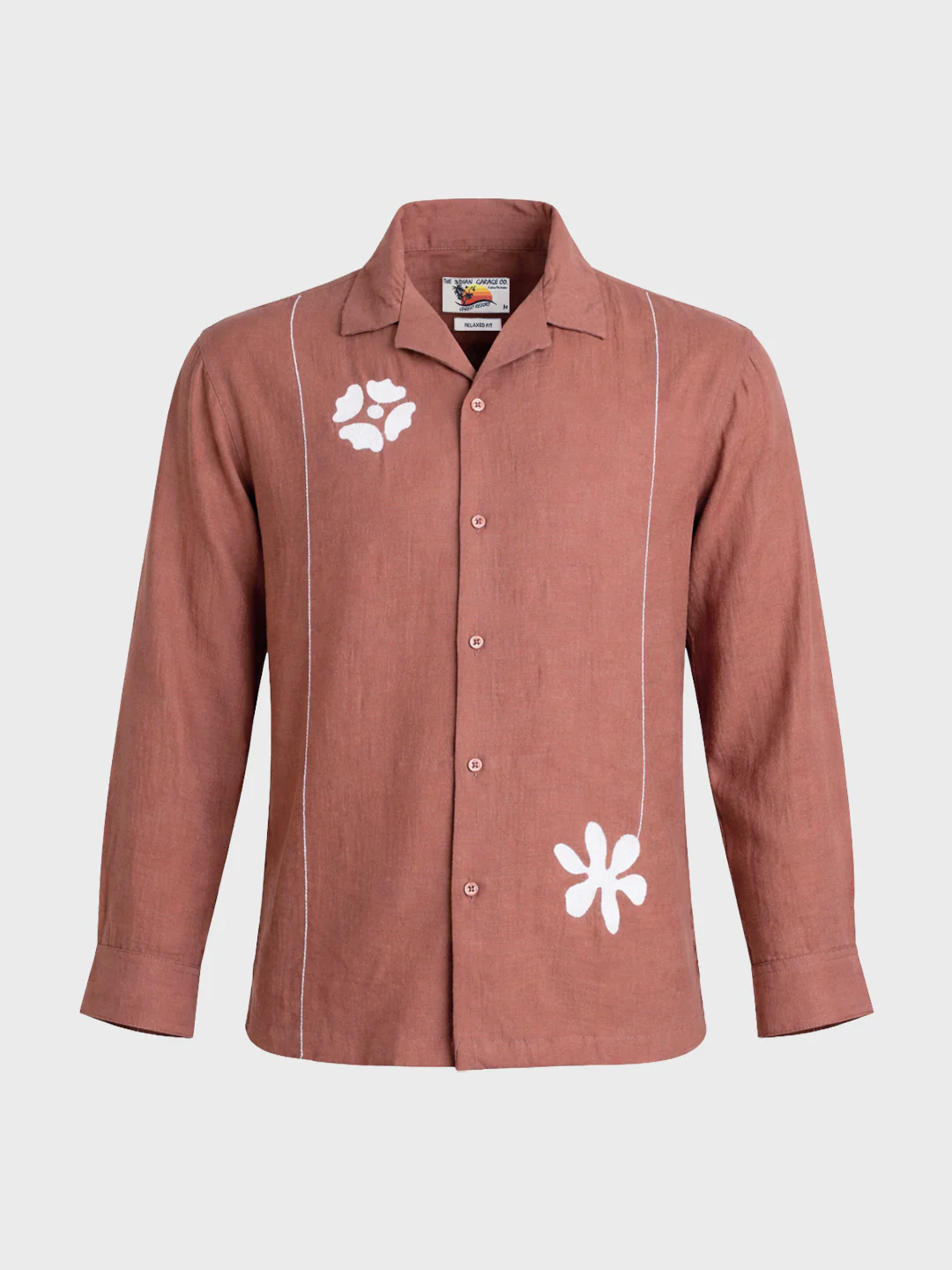 Men's Rust Relaxed Fit Embroidered Casual Shirt - Image 5
