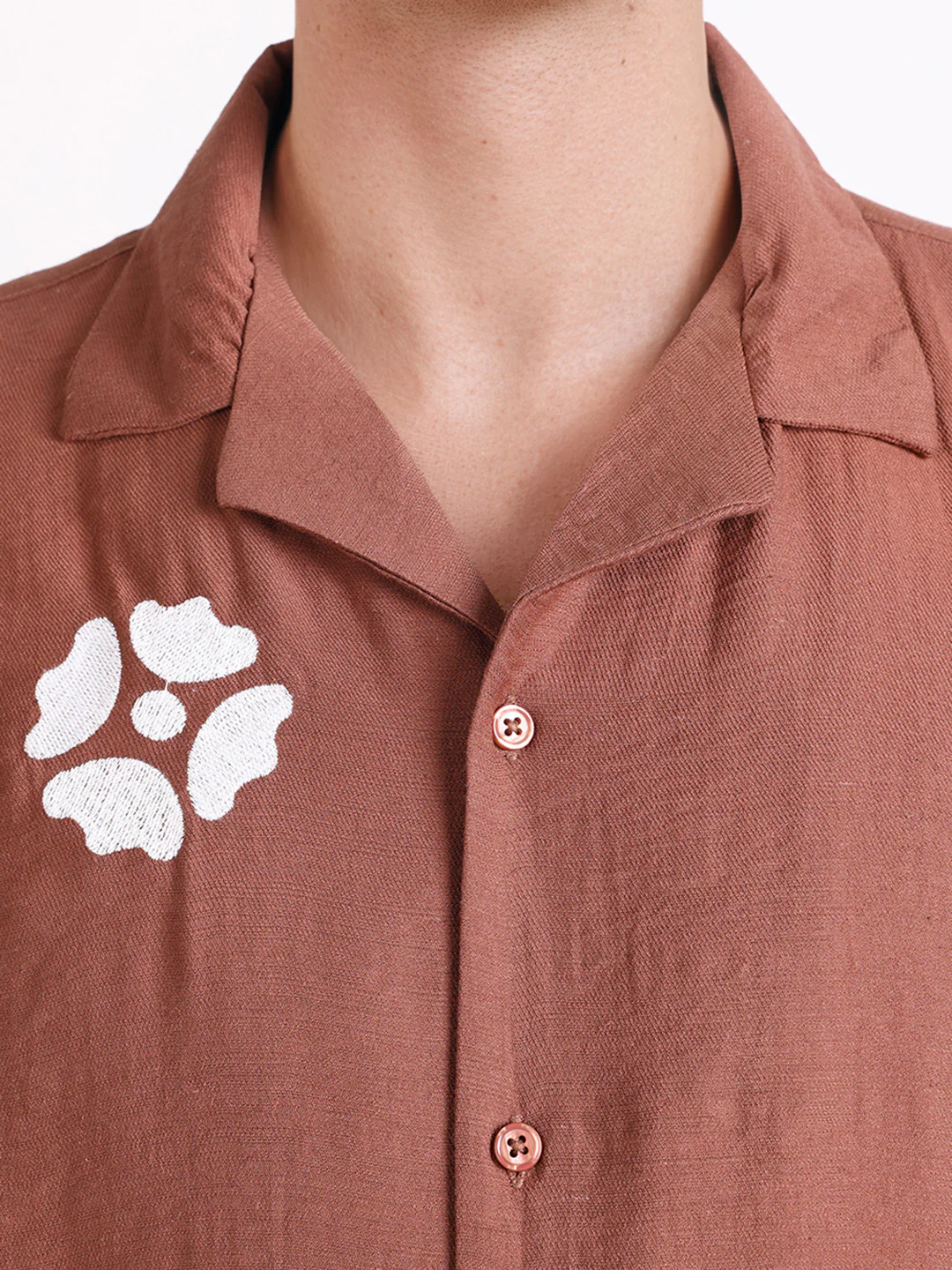 Men's Rust Relaxed Fit Embroidered Casual Shirt - Image 7