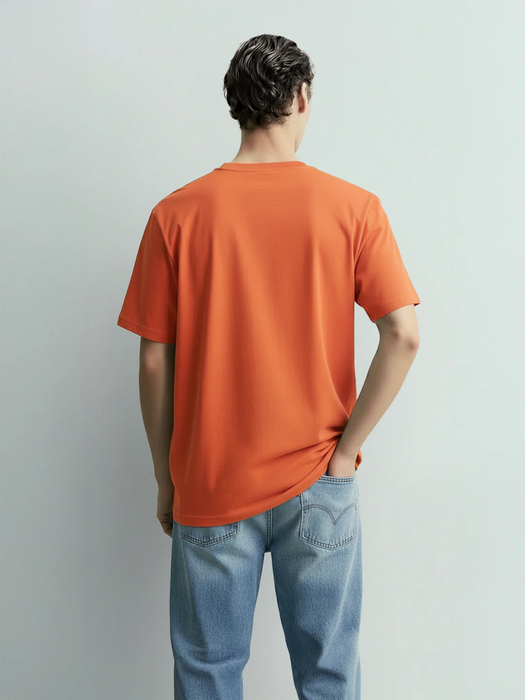 Men's Rust Relaxed Fit Embroided 240 GSM Casual T-Shirt - Image 4