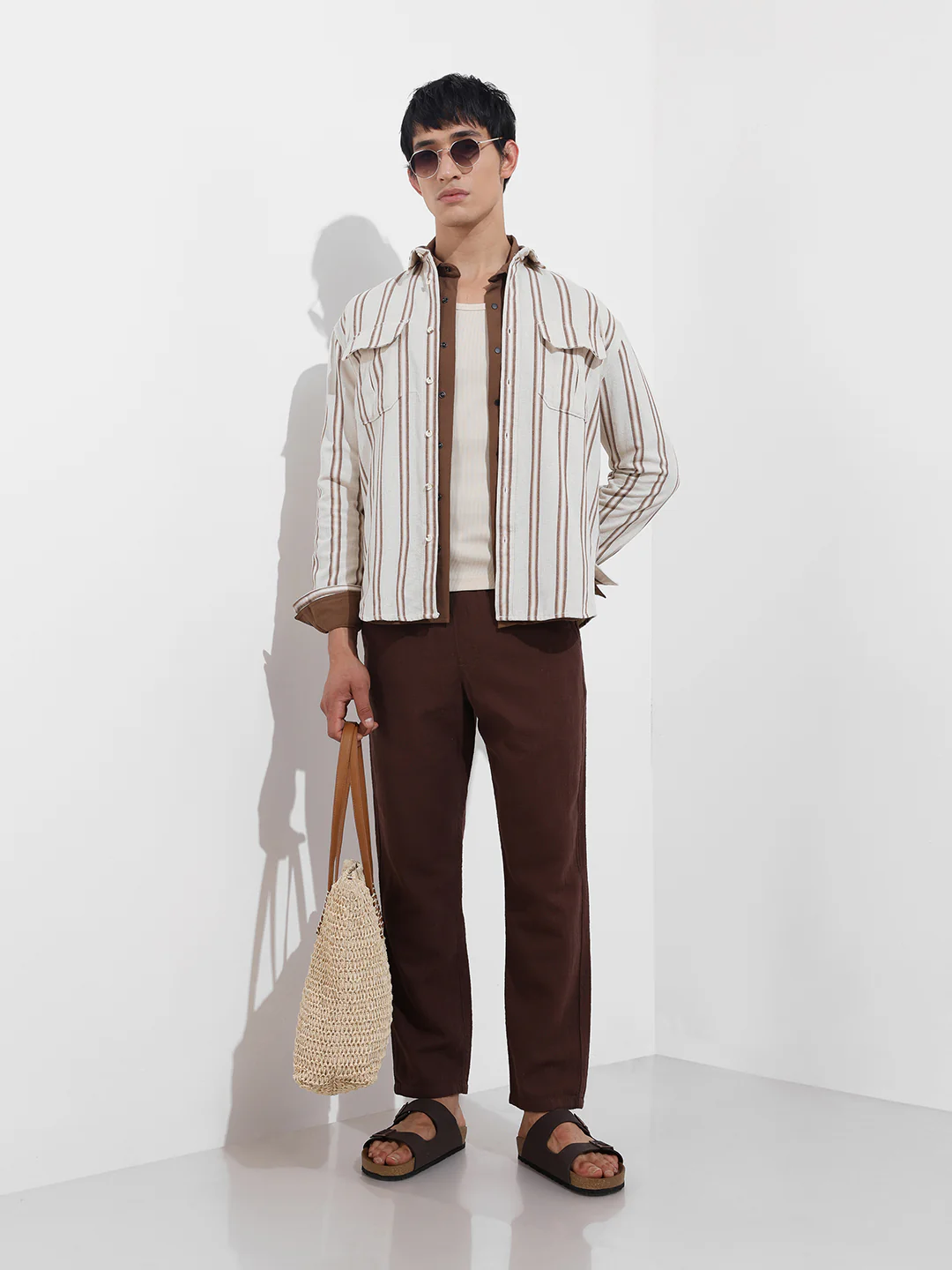 Men's Rust Relaxed Fit Striped Casual Shirt - Image 2