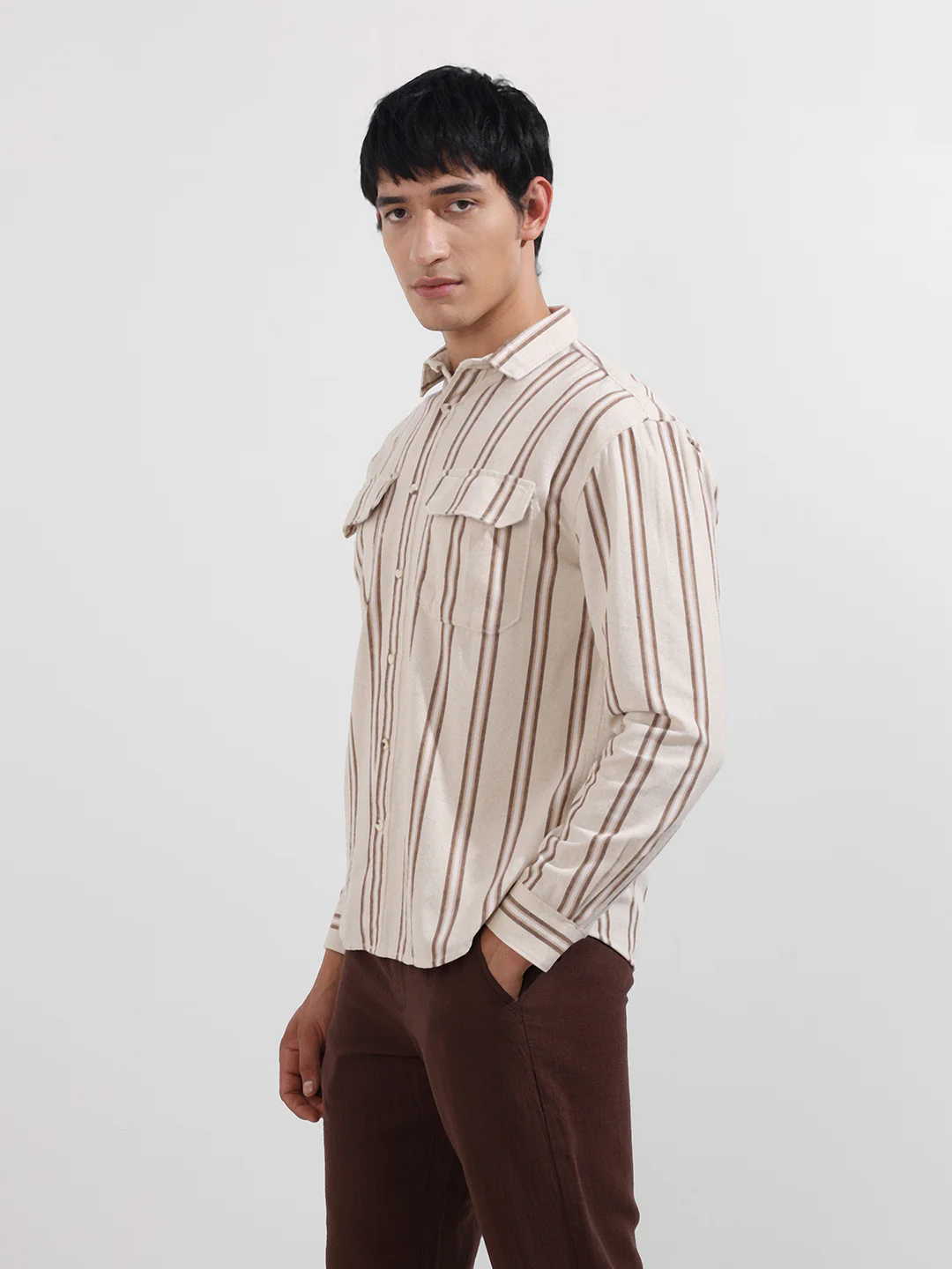 Men's Rust Relaxed Fit Striped Casual Shirt - Image 3