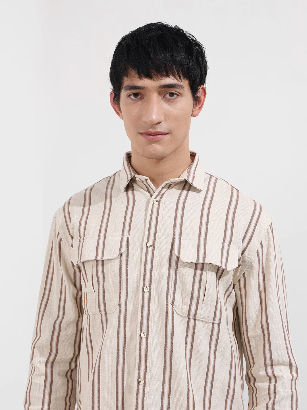 Men's Rust Relaxed Fit Striped Casual Shirt - Image 4