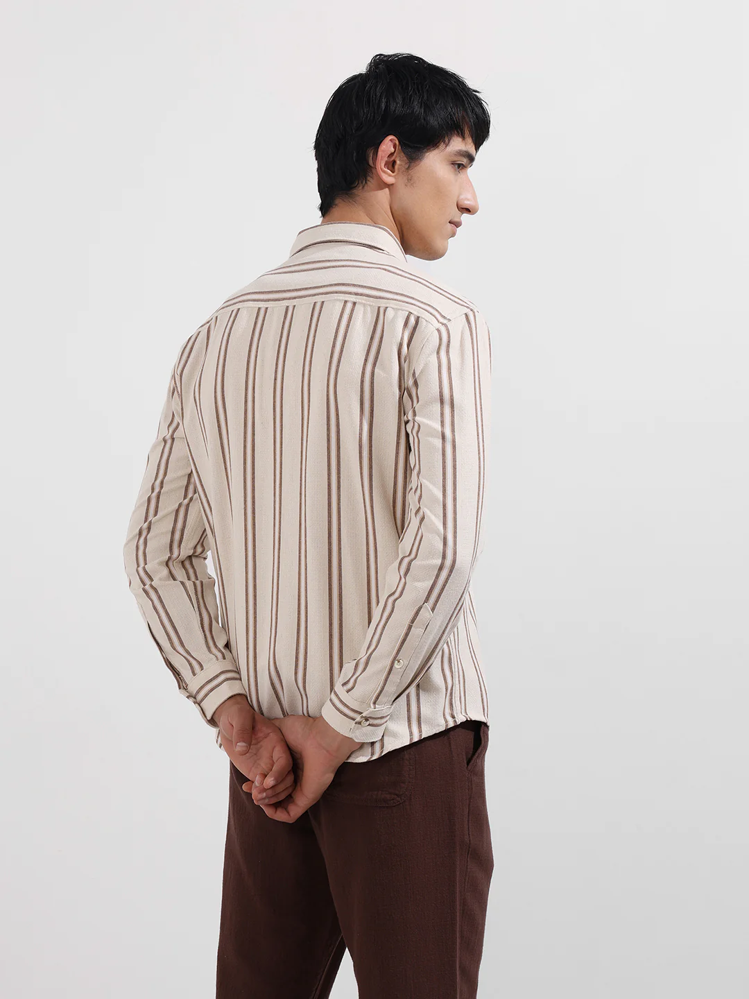Men's Rust Relaxed Fit Striped Casual Shirt - Image 5