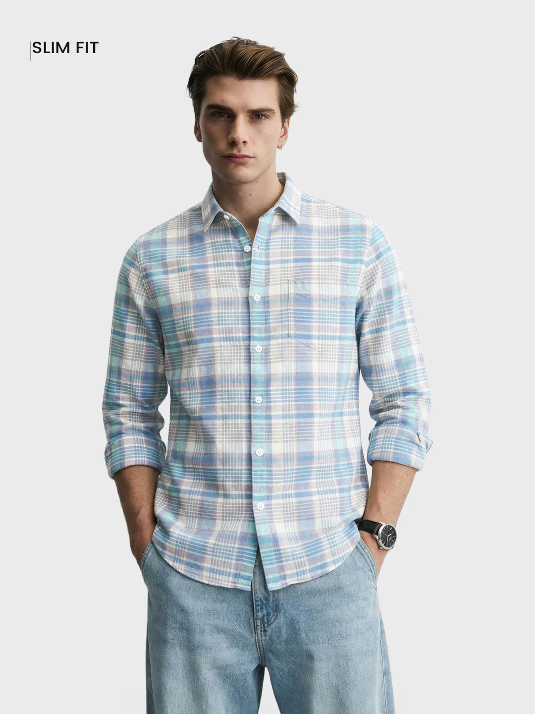 Men's Rust Slim Fit Checkered Casual Shirt - Image 2