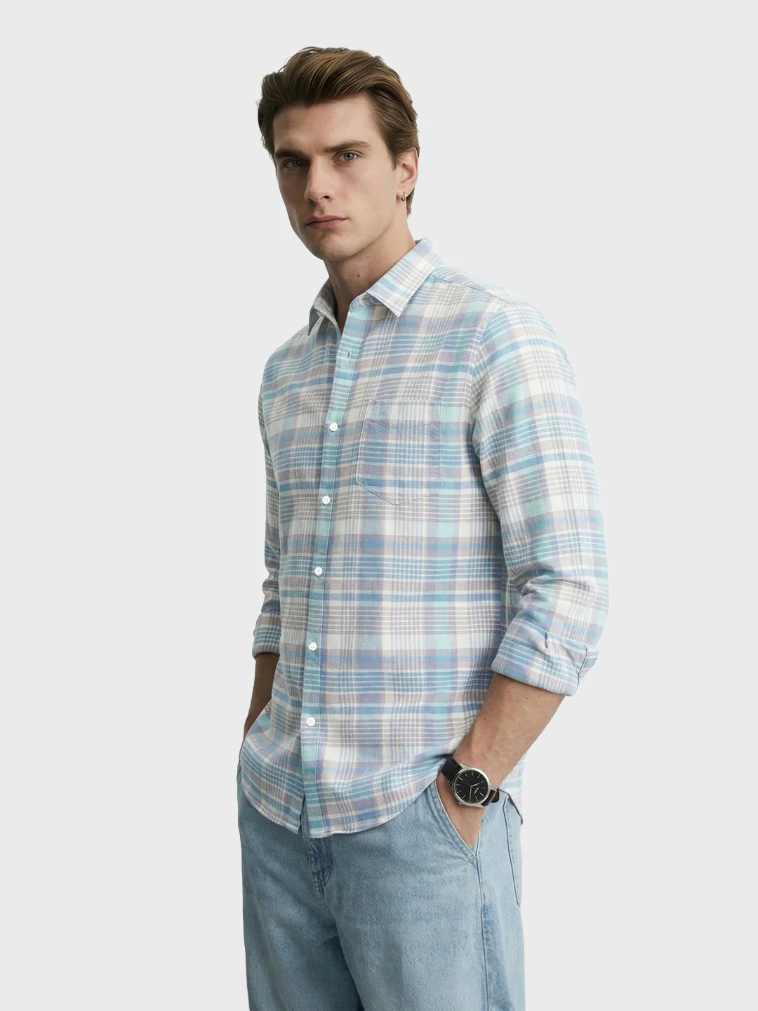 Men's Rust Slim Fit Checkered Casual Shirt - Image 4