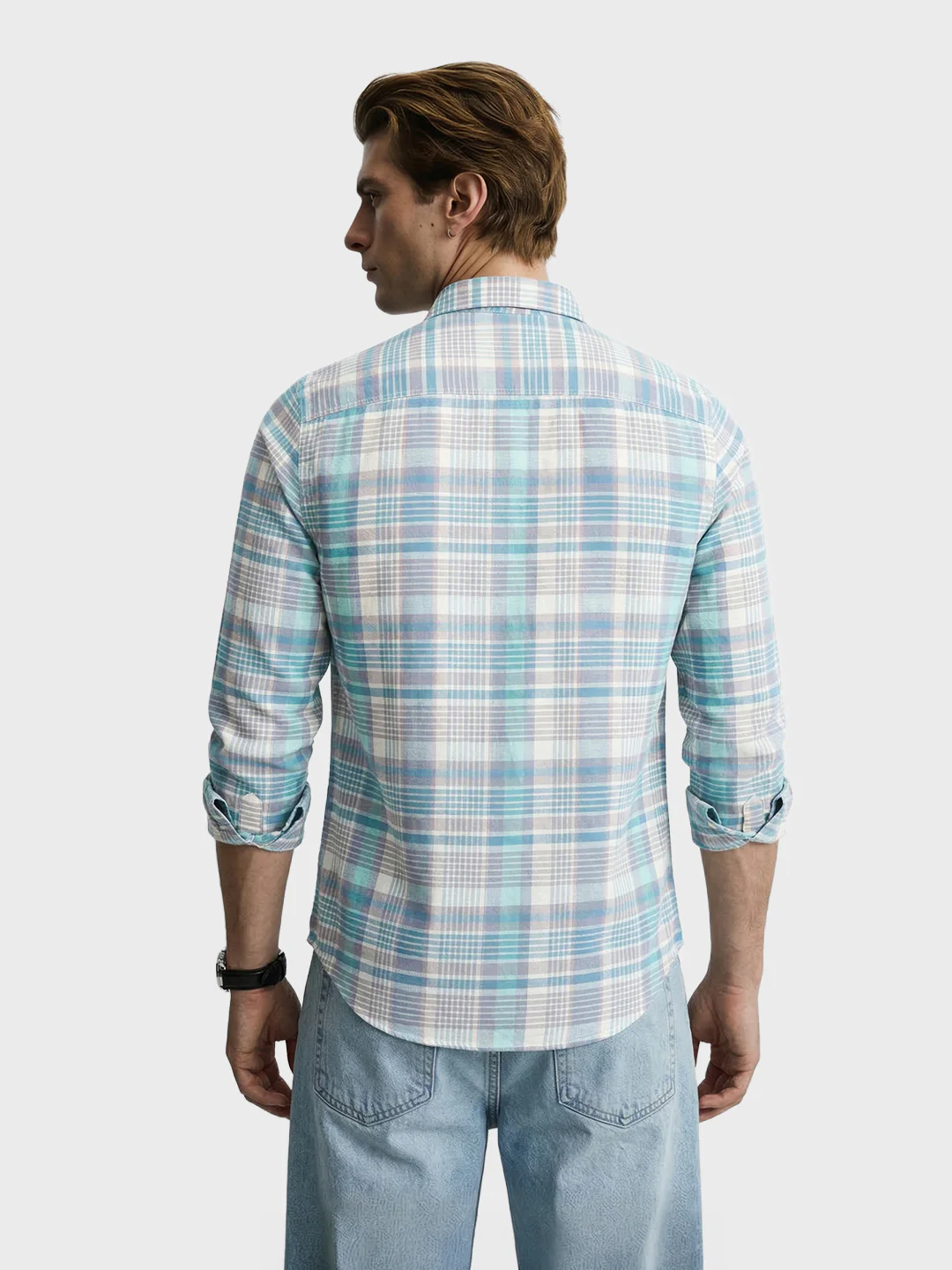 Men's Rust Slim Fit Checkered Casual Shirt - Image 5