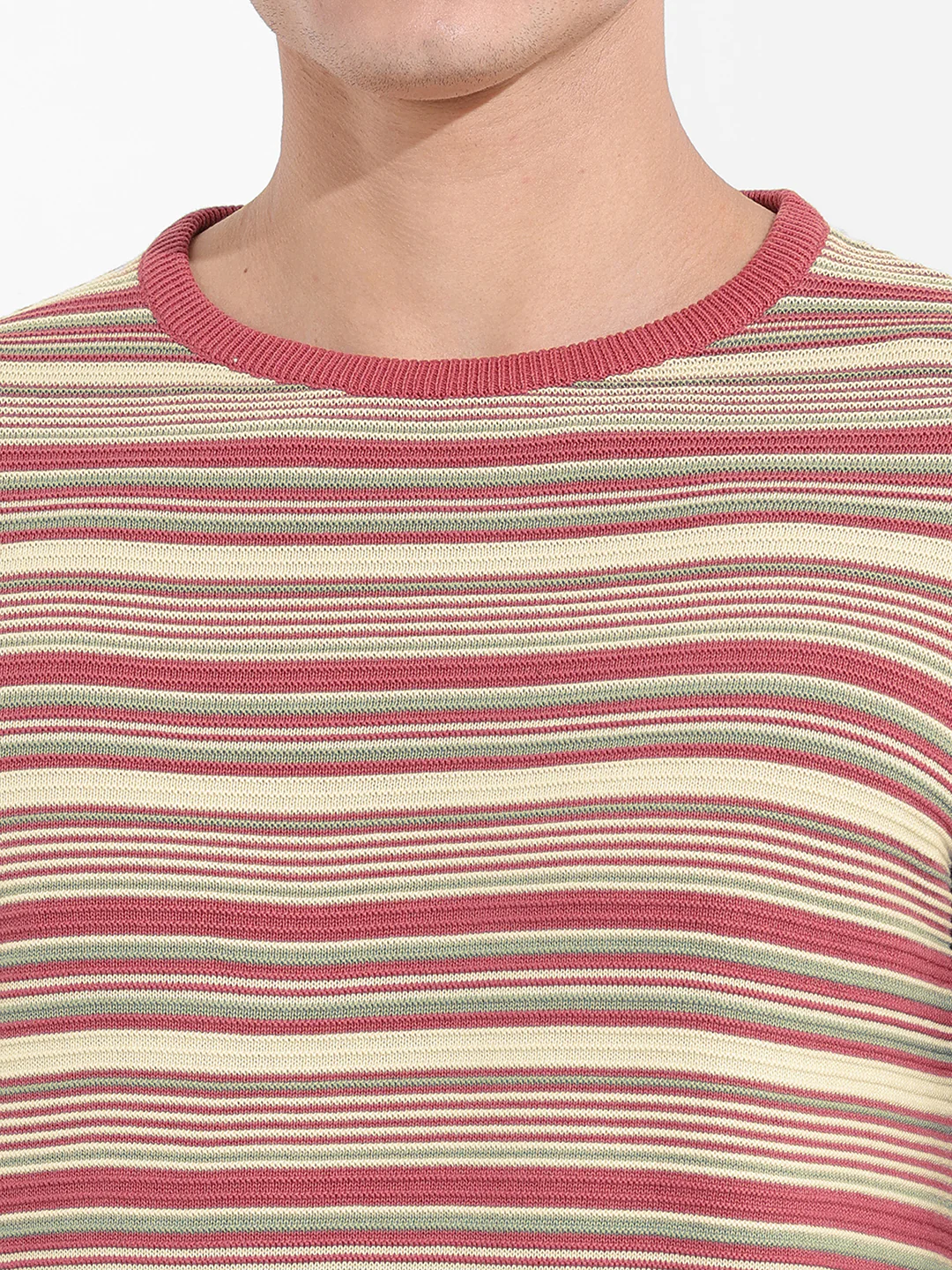 Men's Rust Slim Fit Textured Flat Knit T-Shirt - Image 3