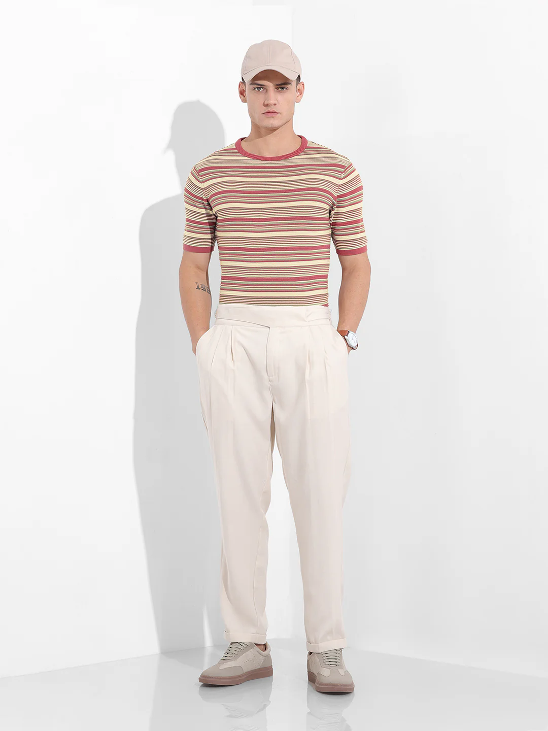 Men's Rust Slim Fit Textured Flat Knit T-Shirt - Image 9