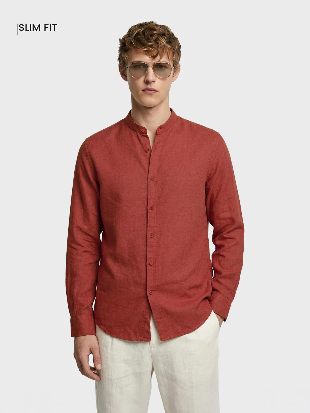 Men's Rust Slim Fit Solid Casual Shirts - Image 2