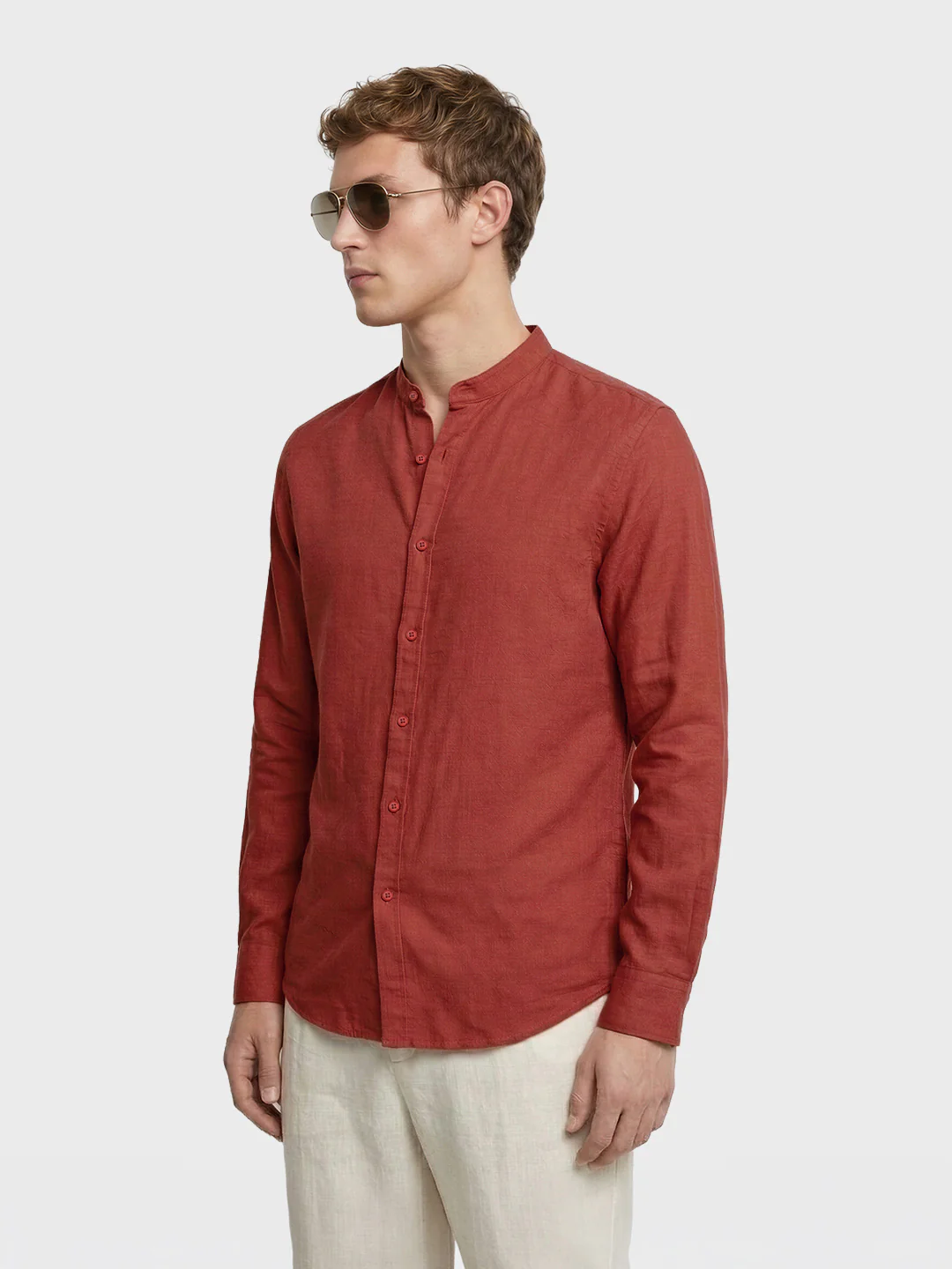 Men's Rust Slim Fit Solid Casual Shirts - Image 3