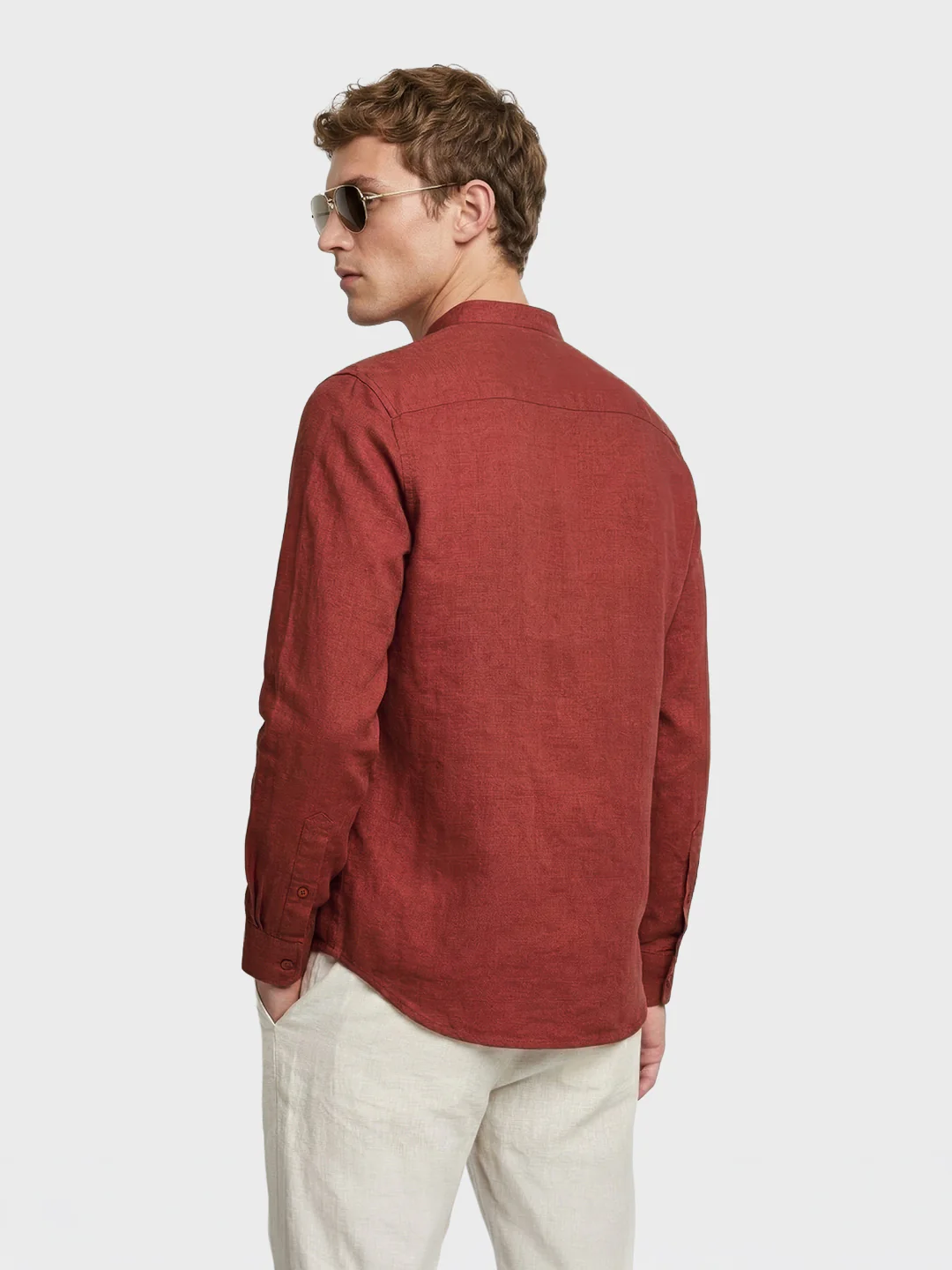 Men's Rust Slim Fit Solid Casual Shirts - Image 4
