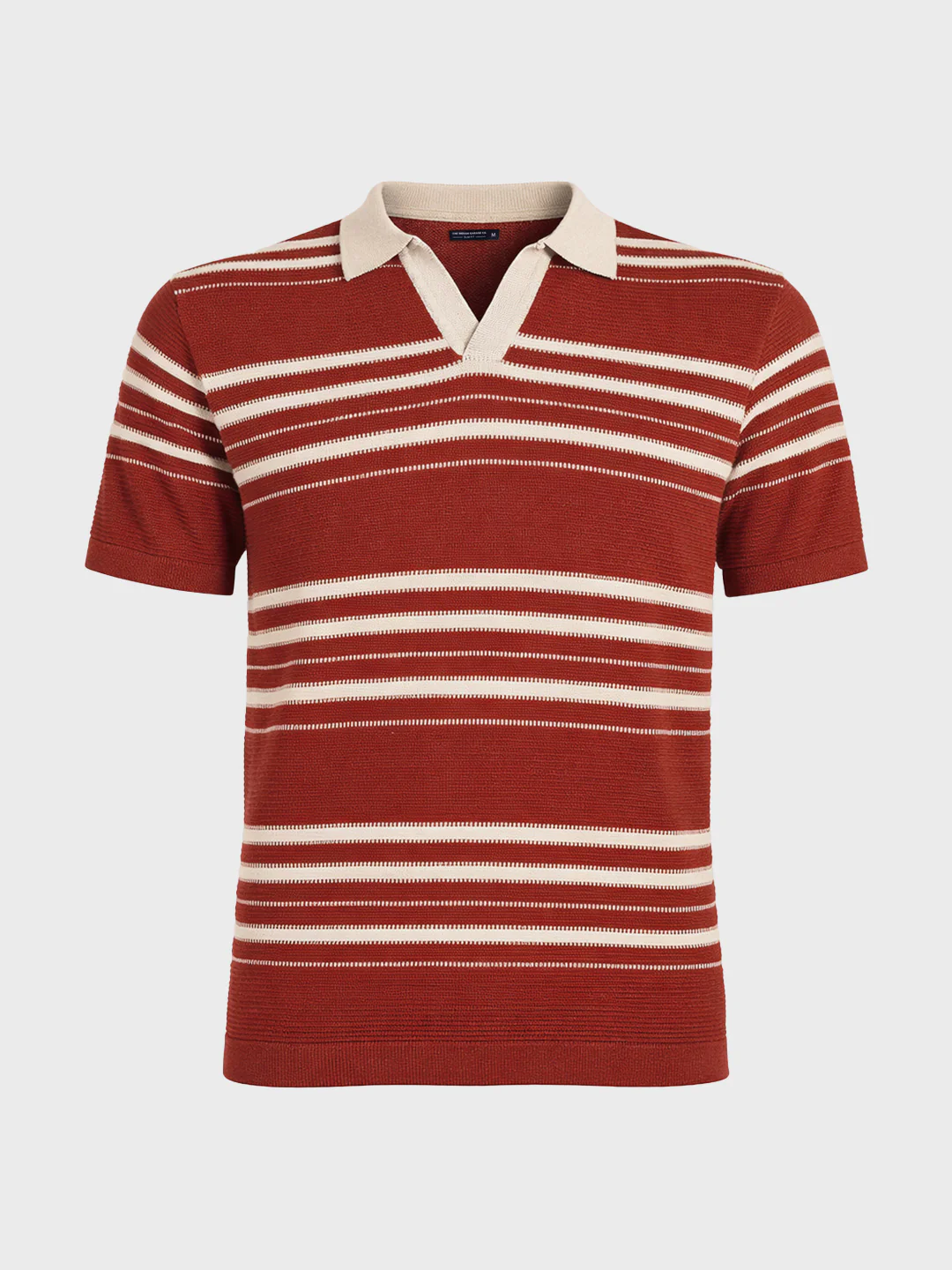 Men's Rust Slim Fit Striped Flat Knit Johnny Collar T-Shirt - Image 5