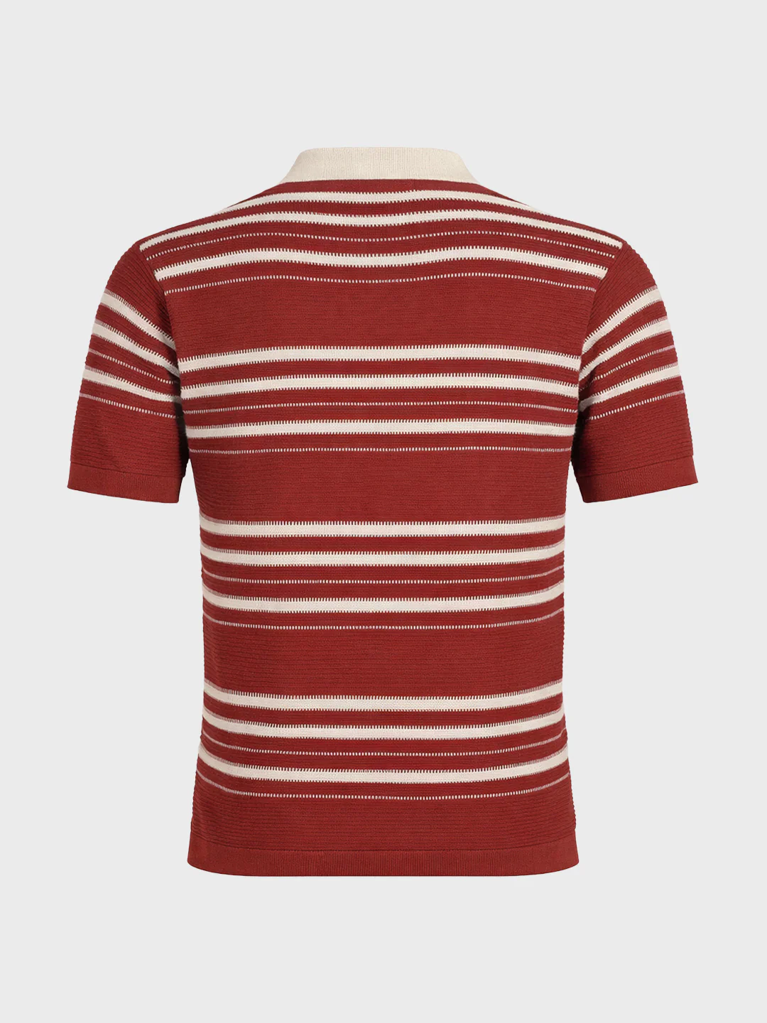 Men's Rust Slim Fit Striped Flat Knit Johnny Collar T-Shirt - Image 6