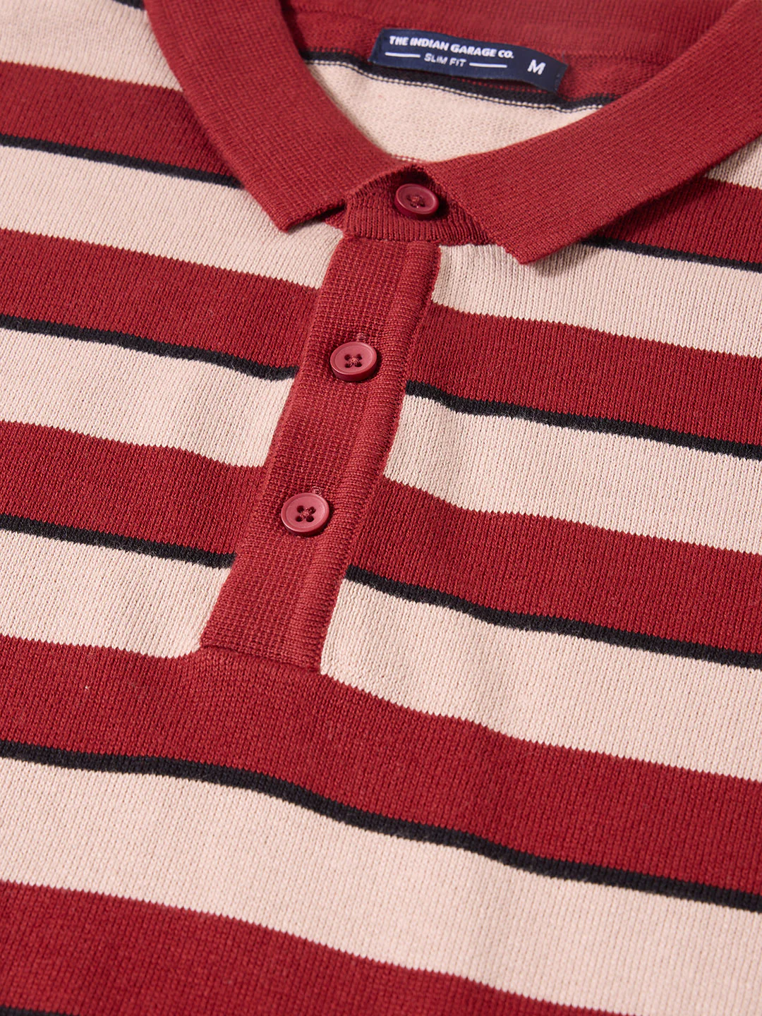 Men's Rust Slim Fit Striped Flat Knit T-Shirt - Image 3