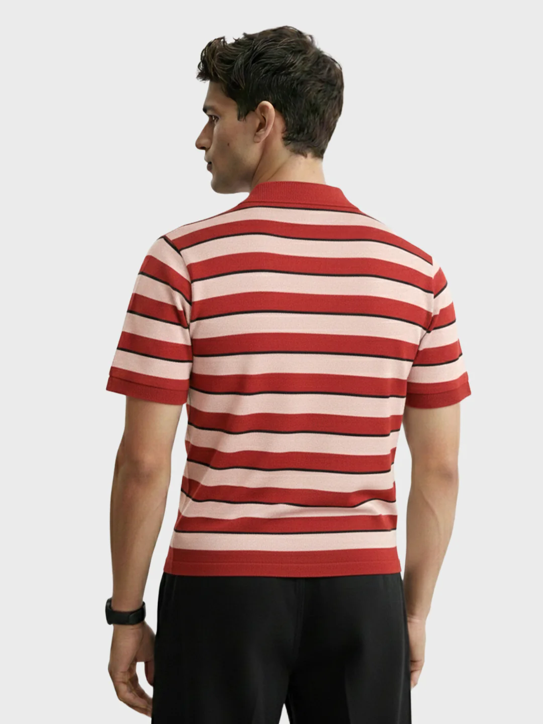 Men's Rust Slim Fit Striped Flat Knit T-Shirt - Image 4
