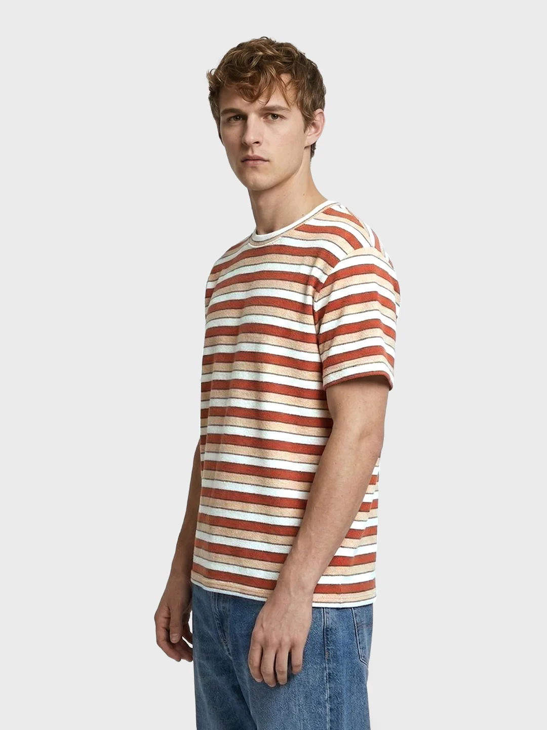 Men's Rust Slim Fit Striped Casual T-Shirt - Image 4