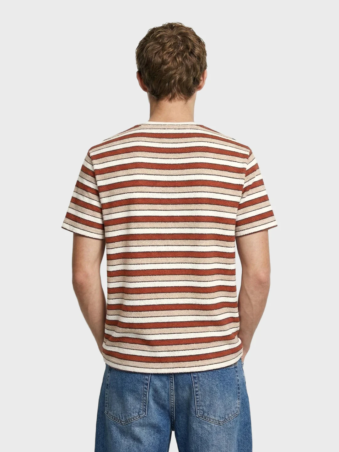 Men's Rust Slim Fit Striped Casual T-Shirt - Image 5