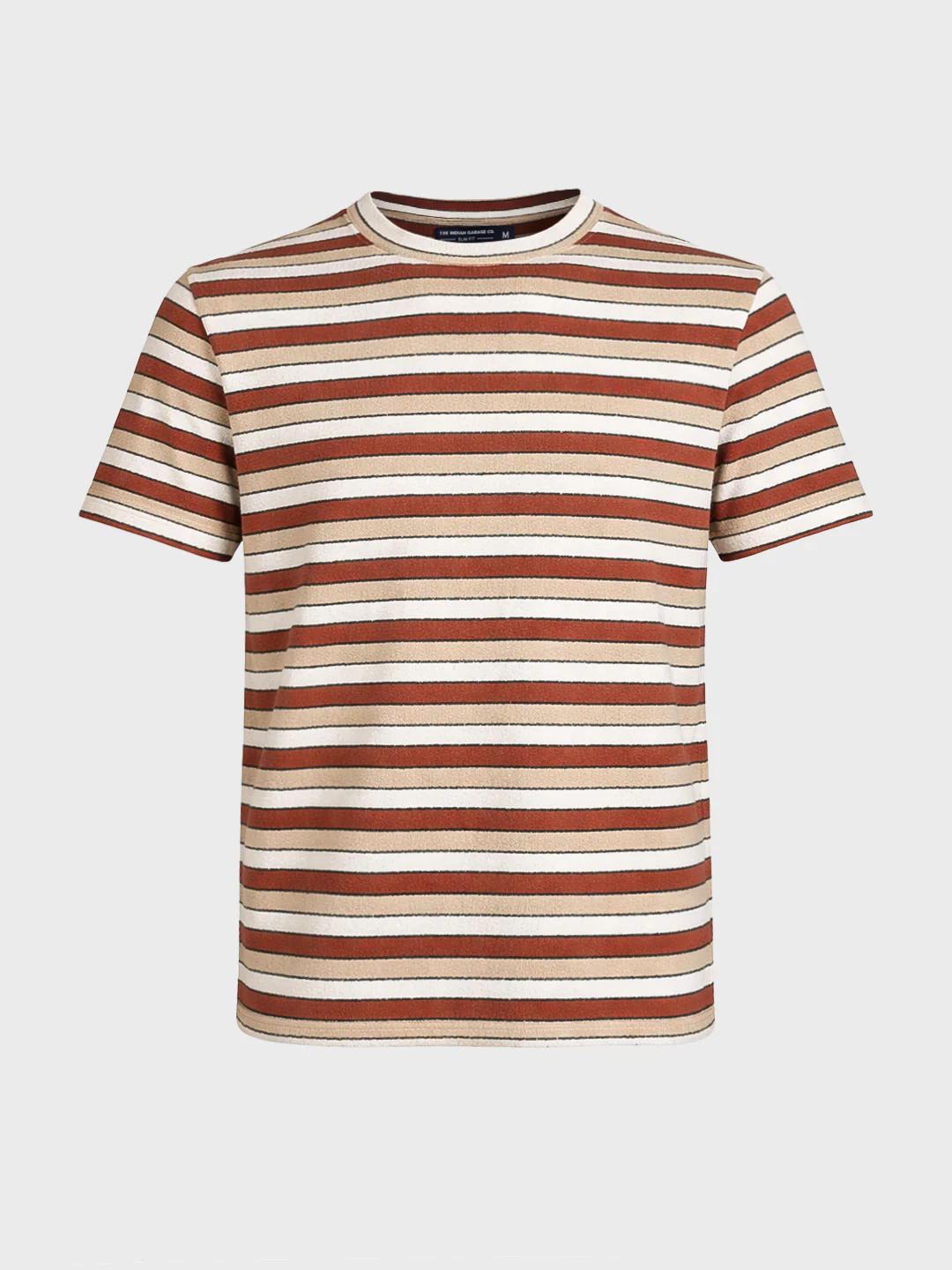 Men's Rust Slim Fit Striped Casual T-Shirt - Image 6