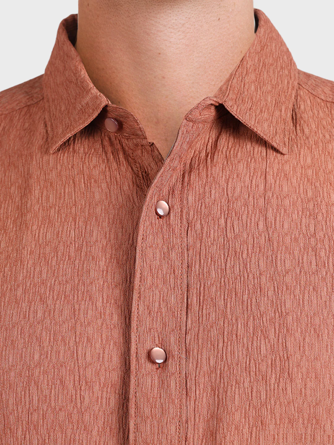 Men's Rust Slim Fit Textured Casual Shirt - Image 3