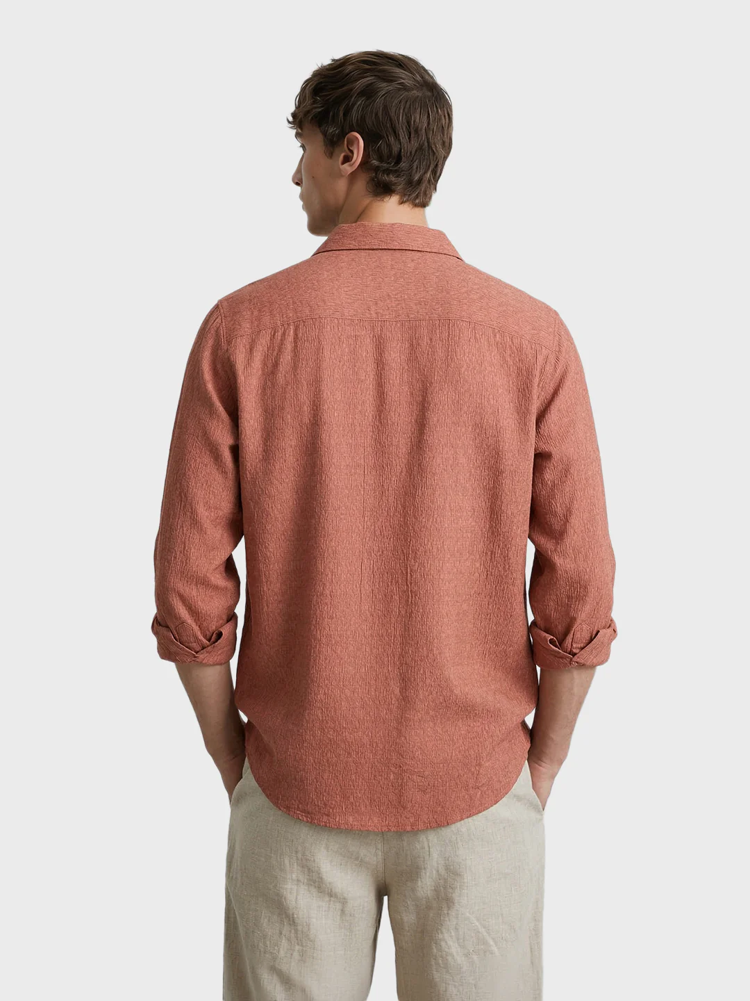 Men's Rust Slim Fit Textured Casual Shirt - Image 5