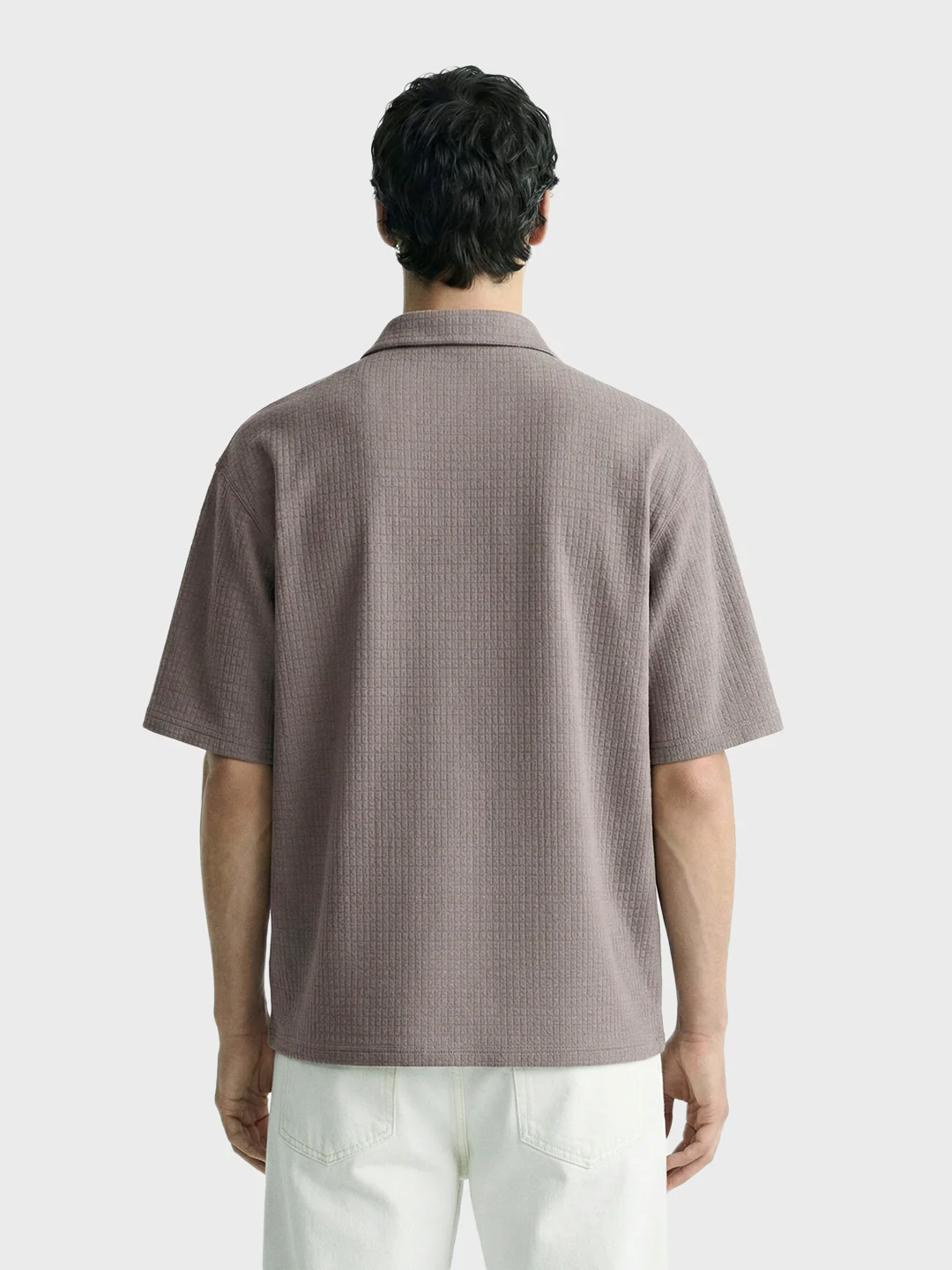 Men's Silver Boxy Fit Textured Casual T-Shirt - Image 2