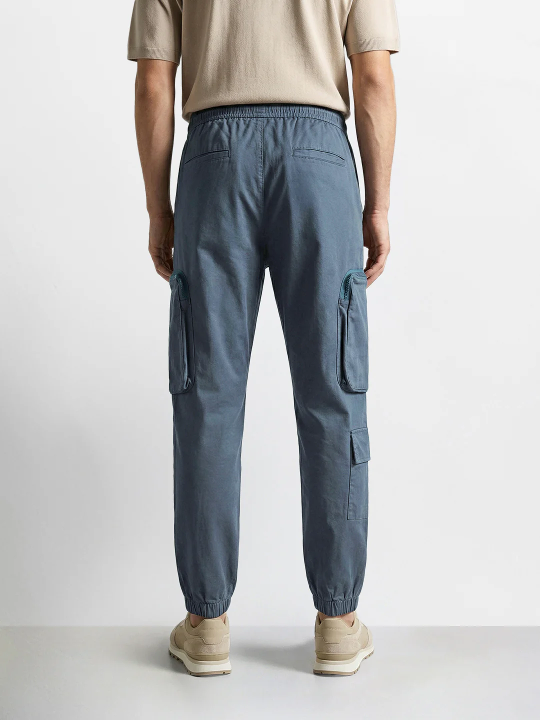 Men's Blue Relaxed Fit Solid Utility Cargo - Image 4