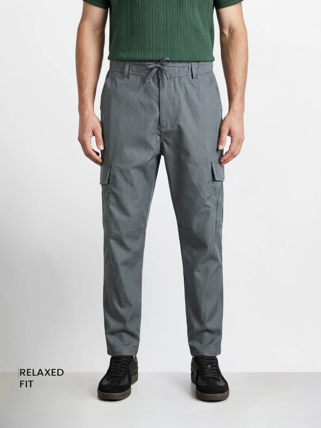 Men's Grey Relaxed Fit Solid Utility Joggers - Image 2