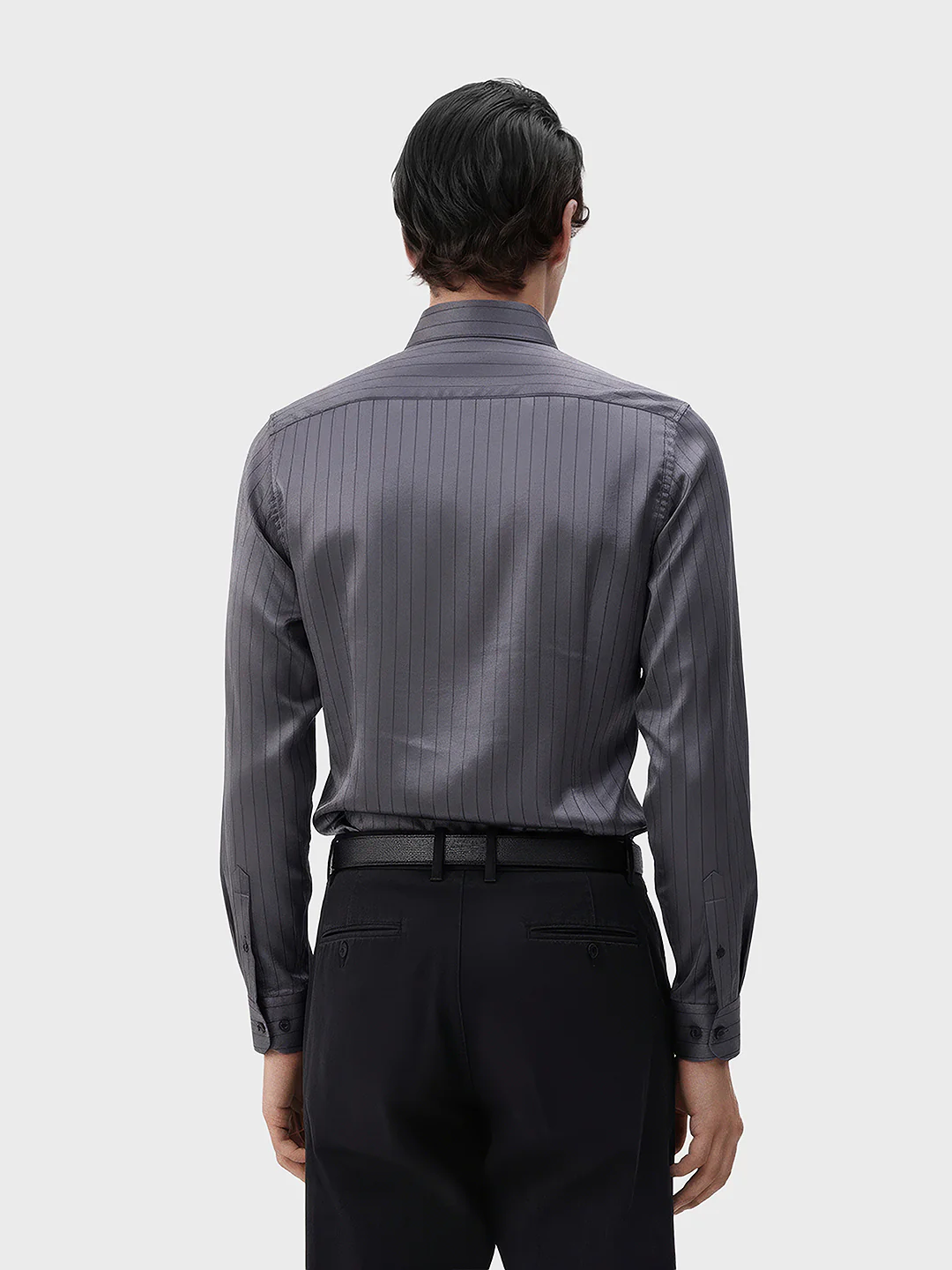 Men's Silver Slim Fit Party Wear Striped Shirt - Image 2