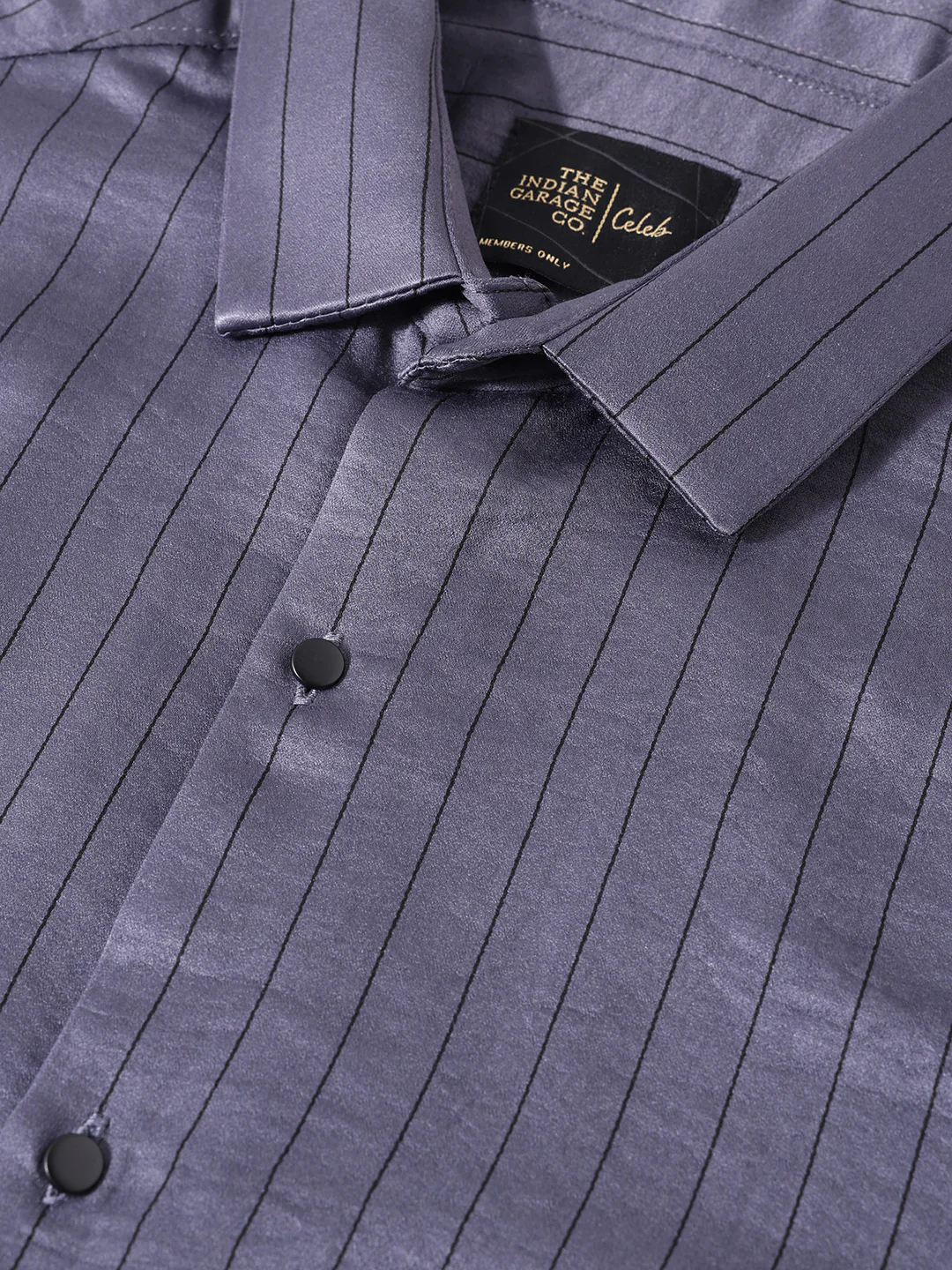 Men's Silver Slim Fit Party Wear Striped Shirt - Image 5